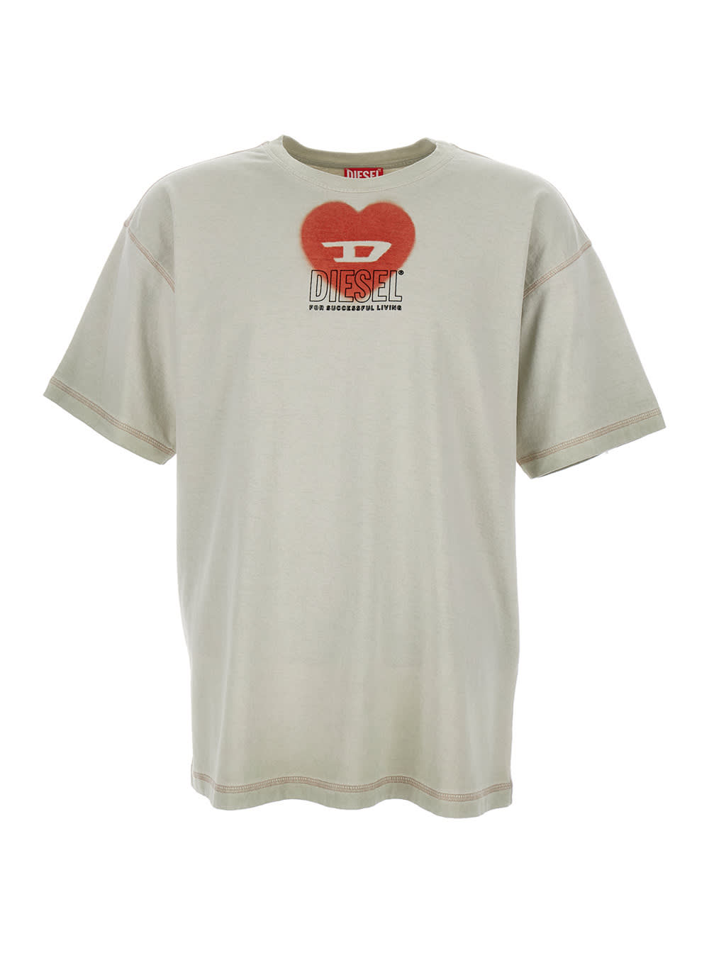 Shop Diesel Beige T-buxt-n4 Crewneck T-shirt With Logo In Cotton Man In Ice