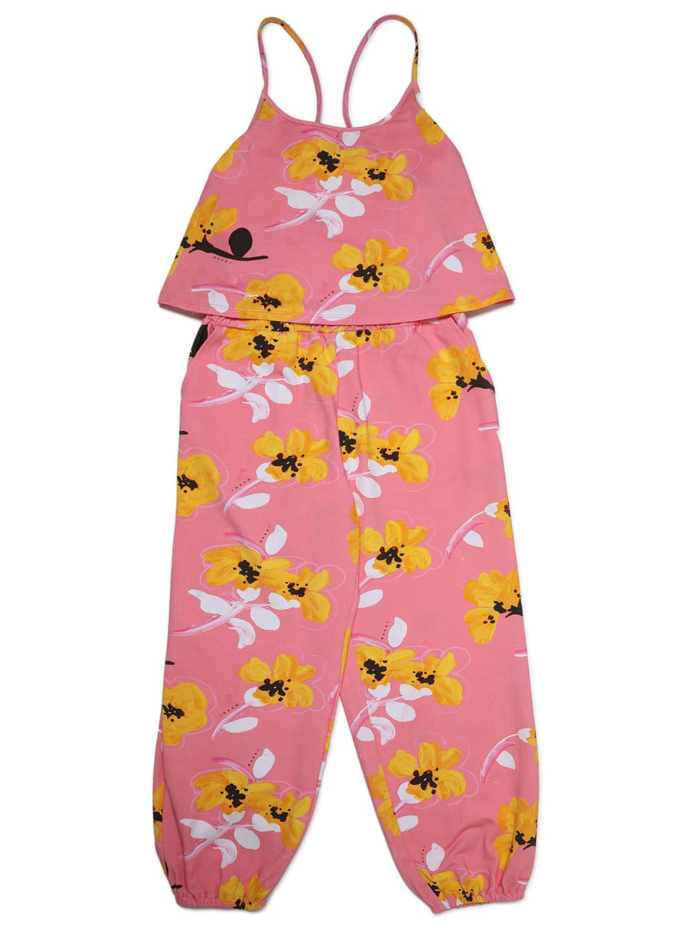 Marni Kids Girls Pink Floral Print Jersey Jumpsuit