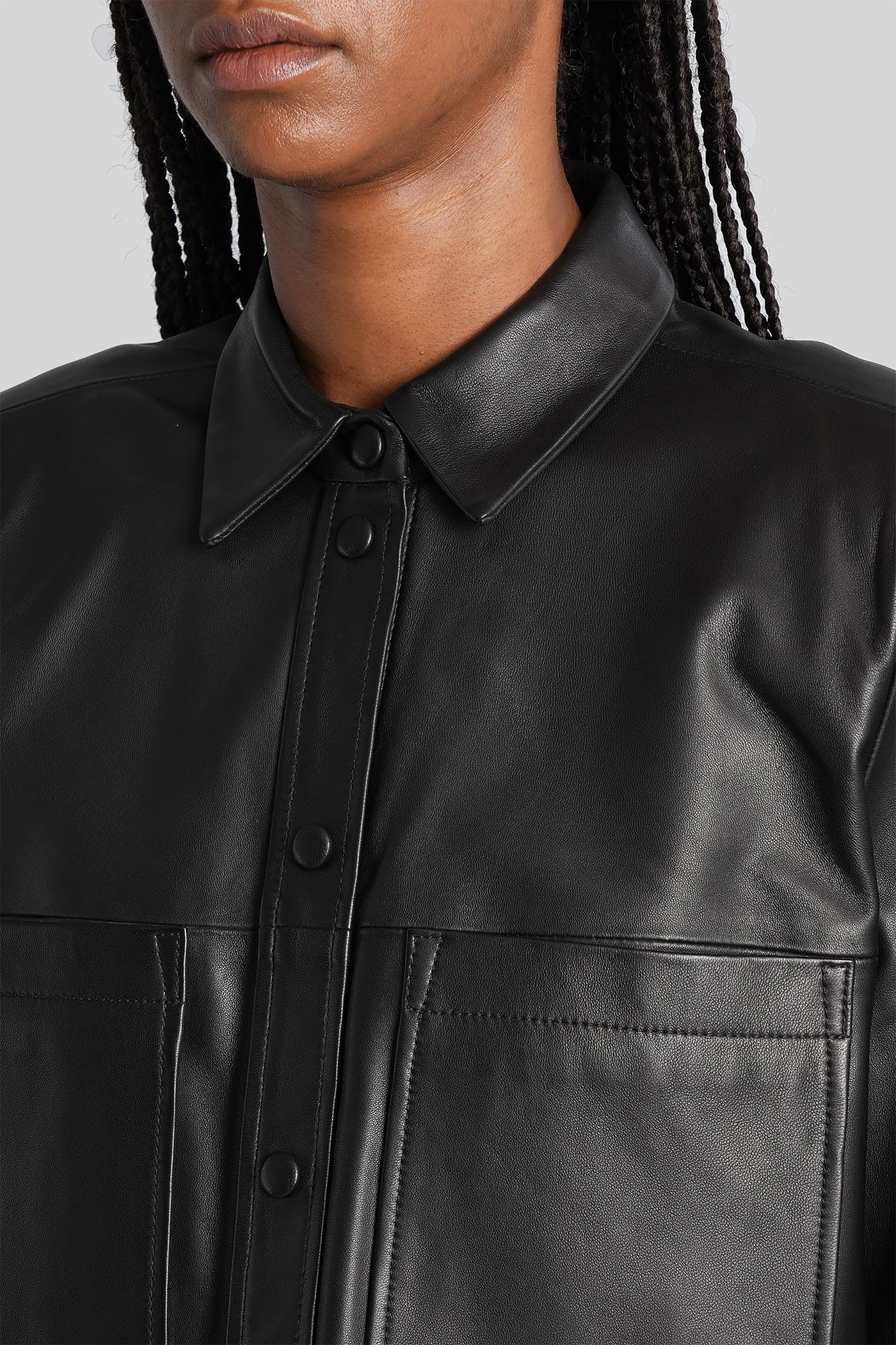 Iro Leather Short-sleeve Pocket Shirt In Black