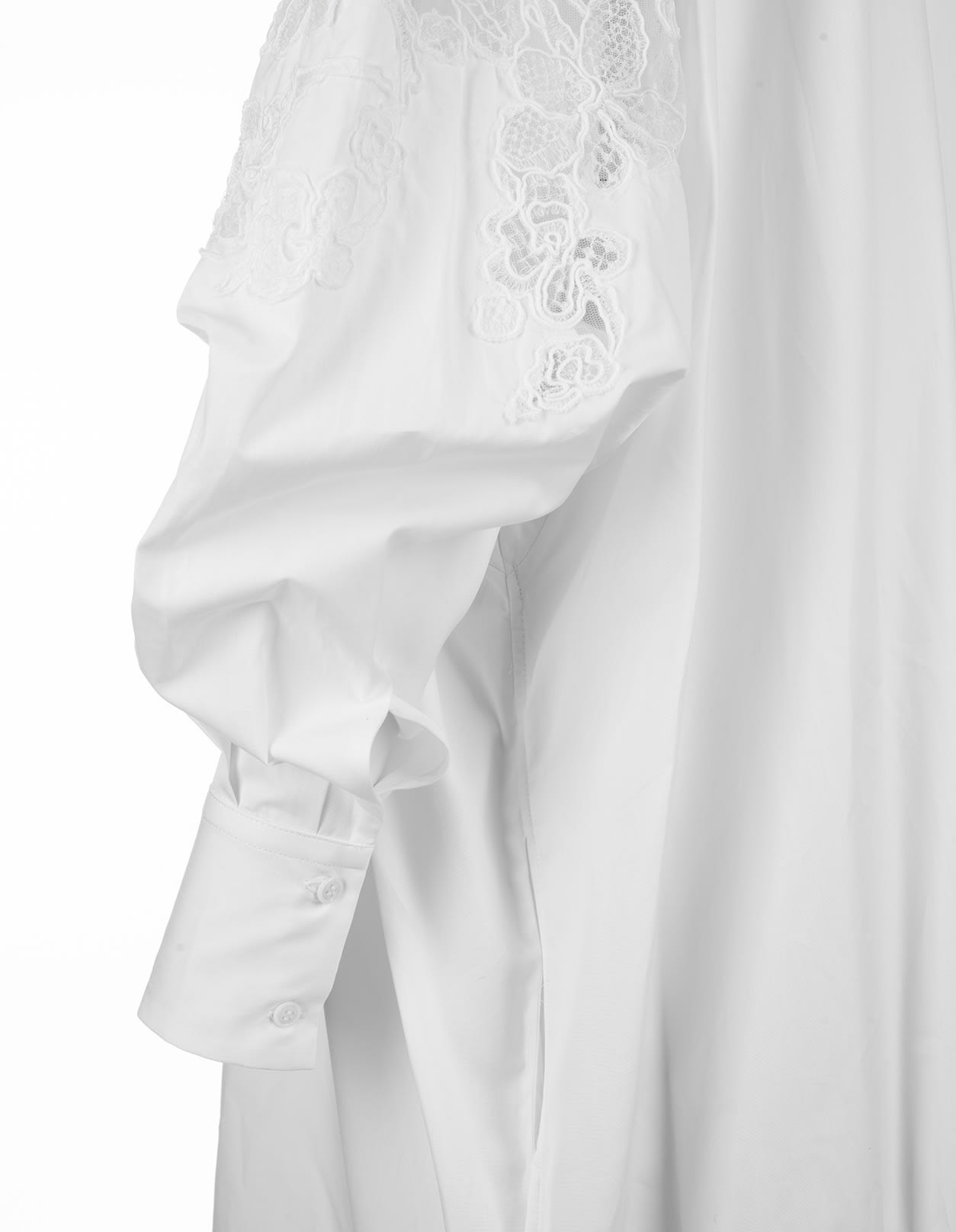 Shop Ermanno Scervino White Oversized Shirt Dress With Lace