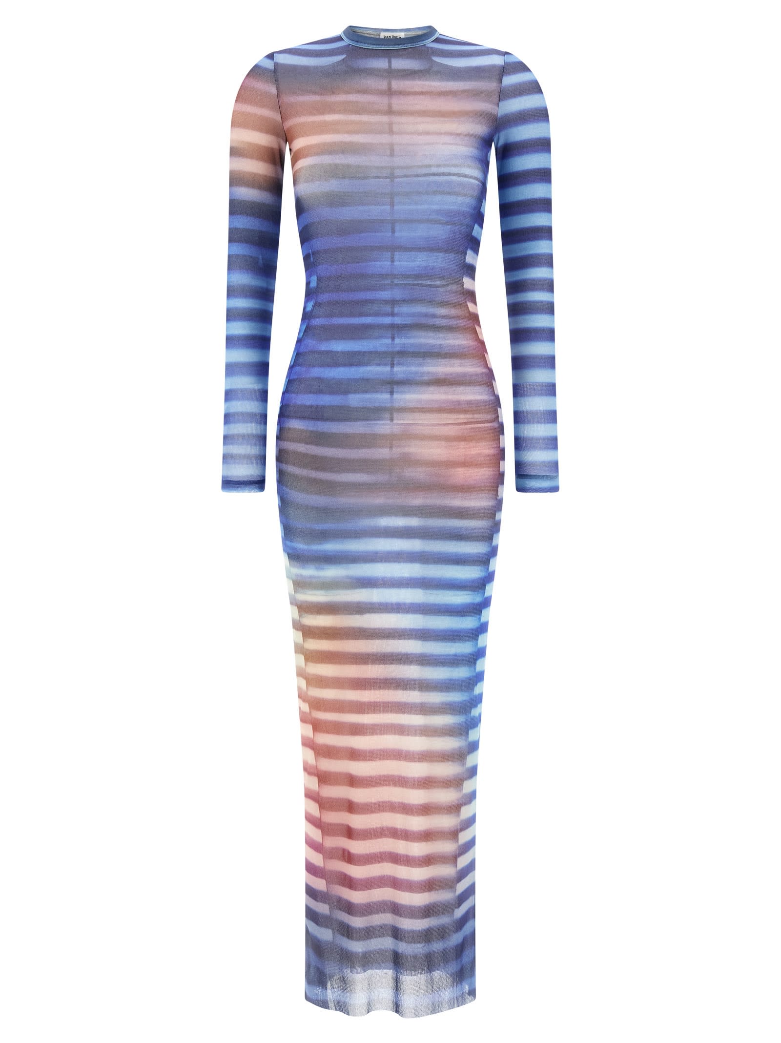 Jean Paul Gaultier Air Striped Tulle Maxi Dress In Blue