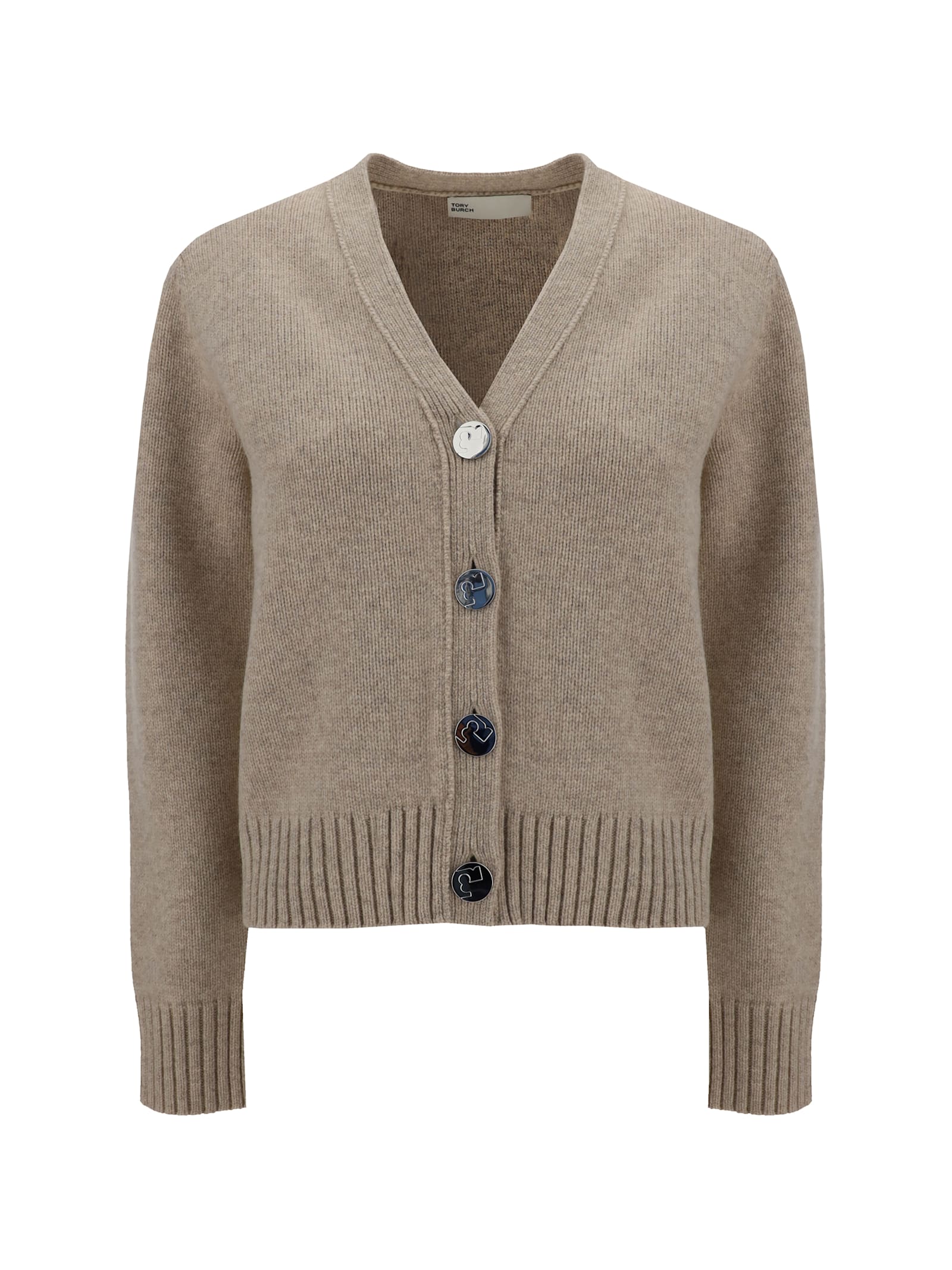 Tory Burch V-neck Buttoned Knitted Cardigan In Oatmeal Mélange