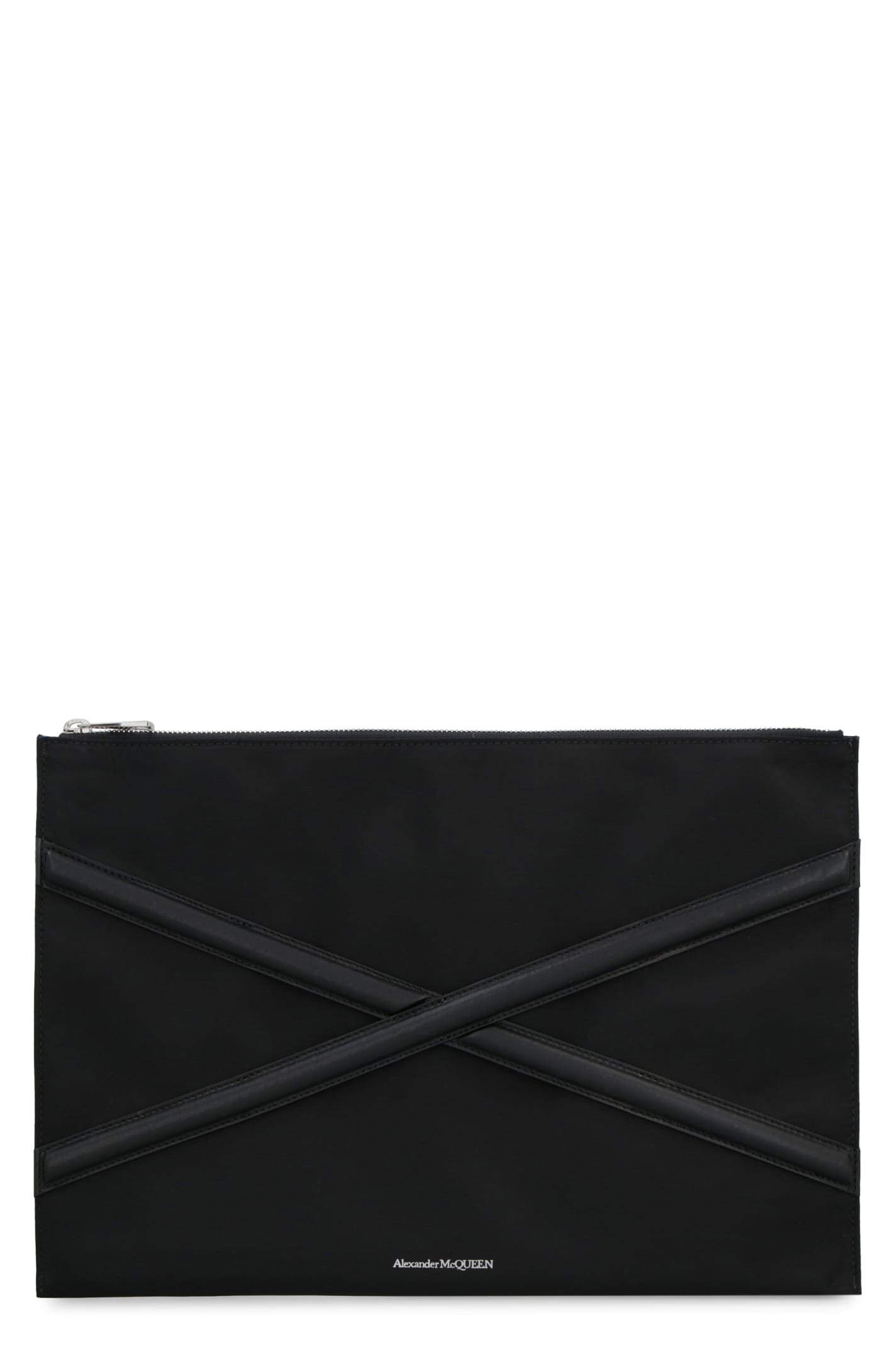 Shop Alexander Mcqueen Harness Nylon Pouch-bag With Logo In Black