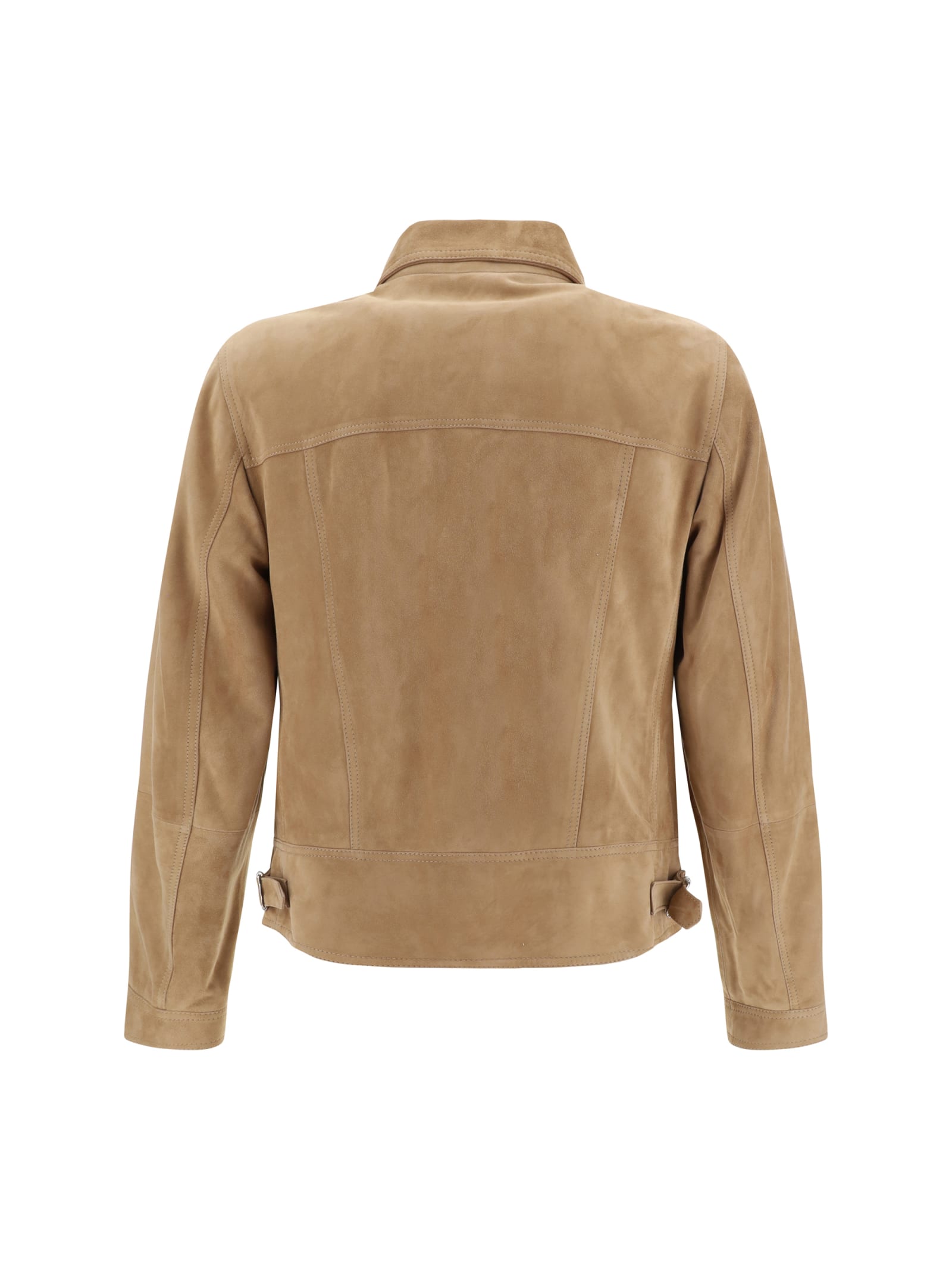 Shop Brunello Cucinelli Leather Jacket In Tabacco+ Bianco/grigio
