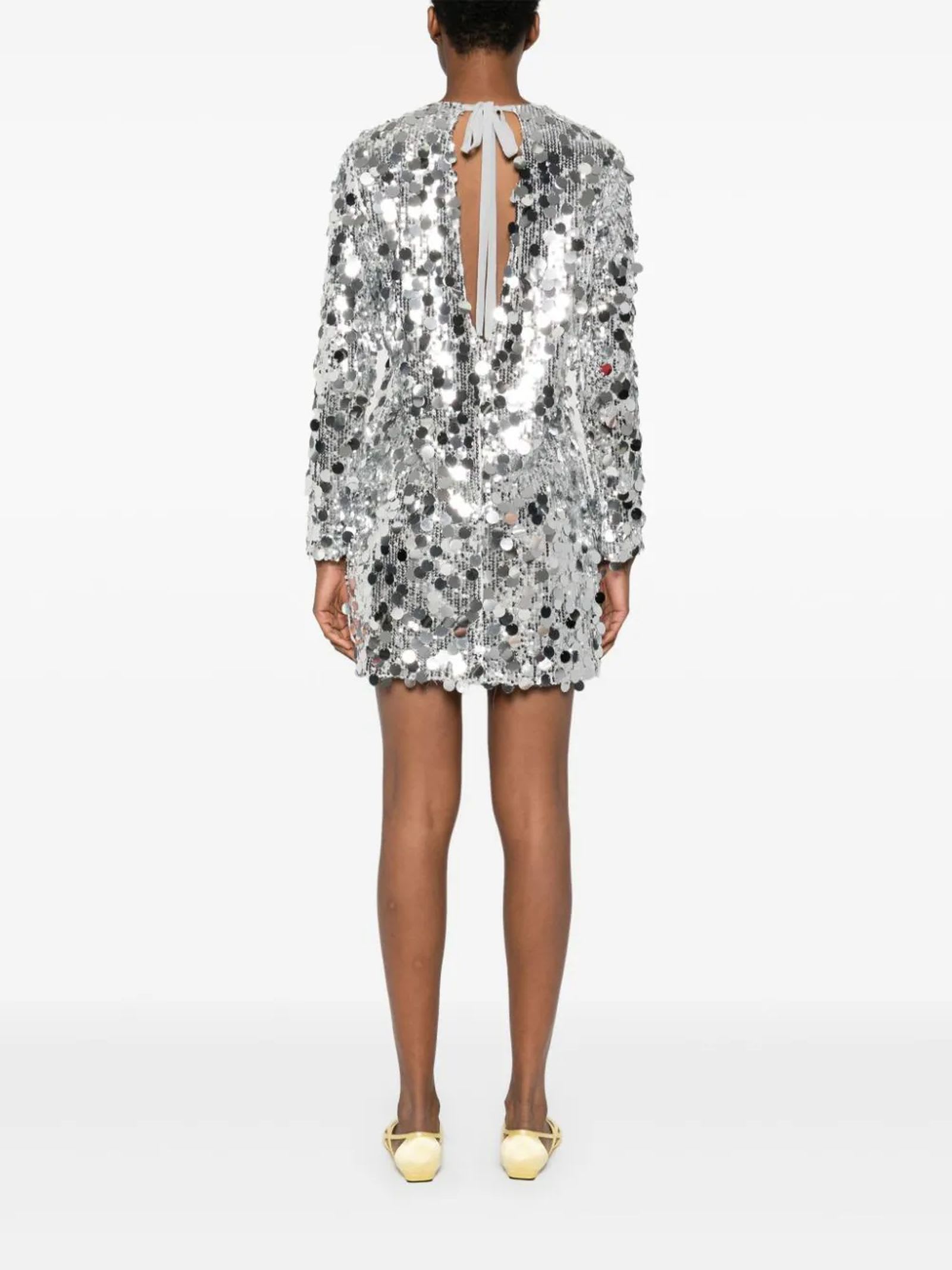 Shop Semicouture Macro Sequin Dress In Silver