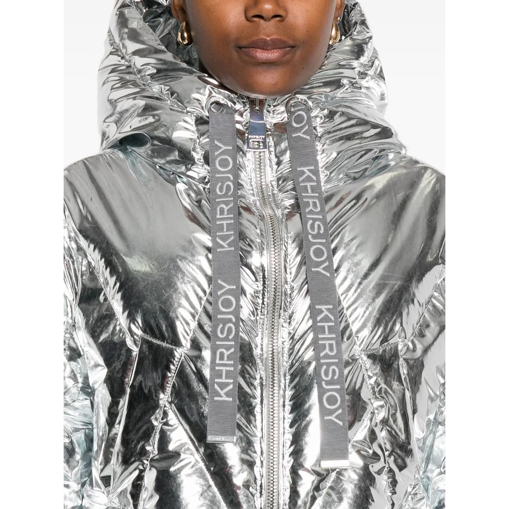 Khrisjoy Silver Quilted Hooded Jacket In Silver