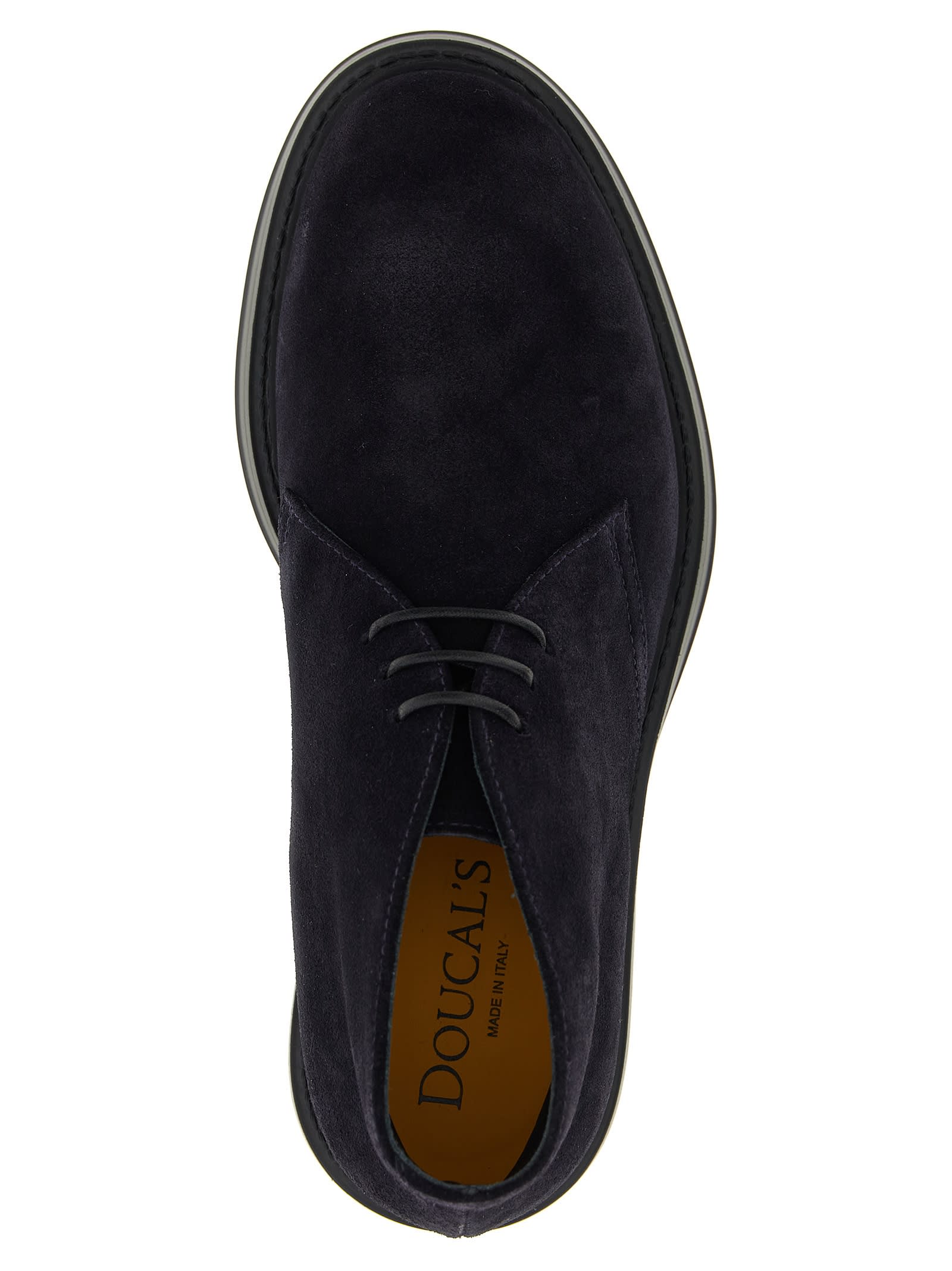 Doucal's Suede Chukka Boot With Round Toe In Blue