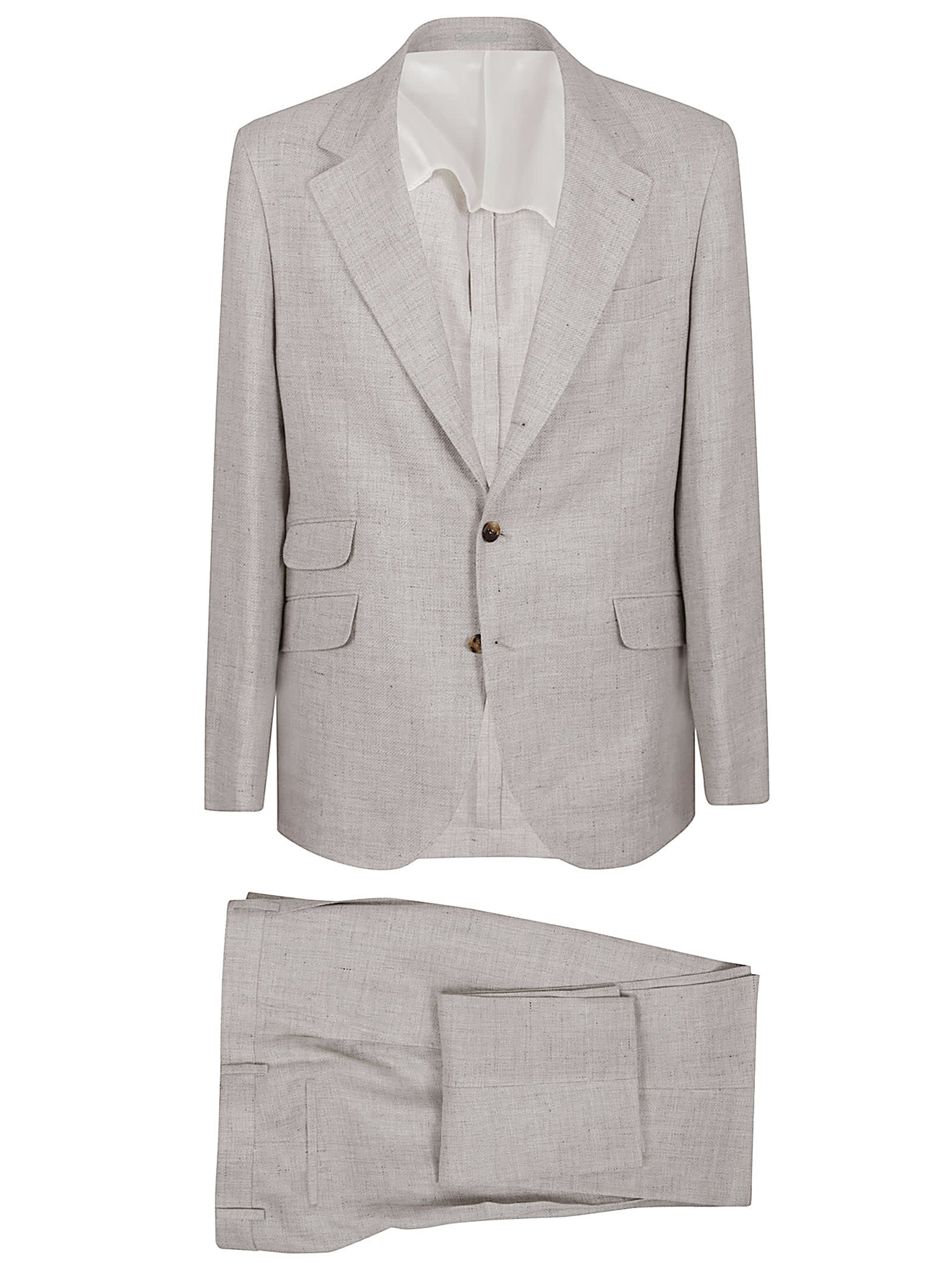 Brunello Cucinelli Tailored Linen Blend Suit With Notch Lapels In Jut