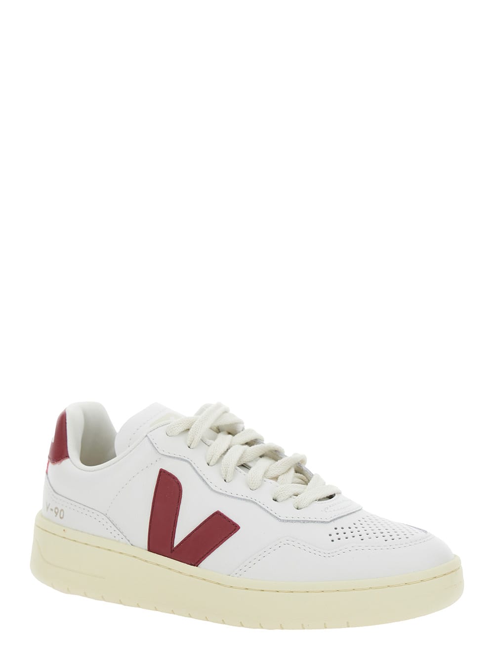 Veja Sneakers V-10 In White And Marsala Leather In Extra White Marsala
