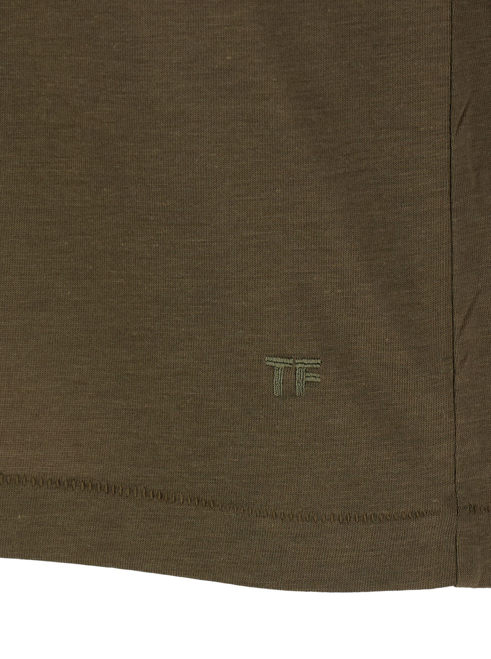 Shop Tom Ford Military Green Crewneck T-shirt With Tf Embroidery In Lyocell And Cotton Blend Man