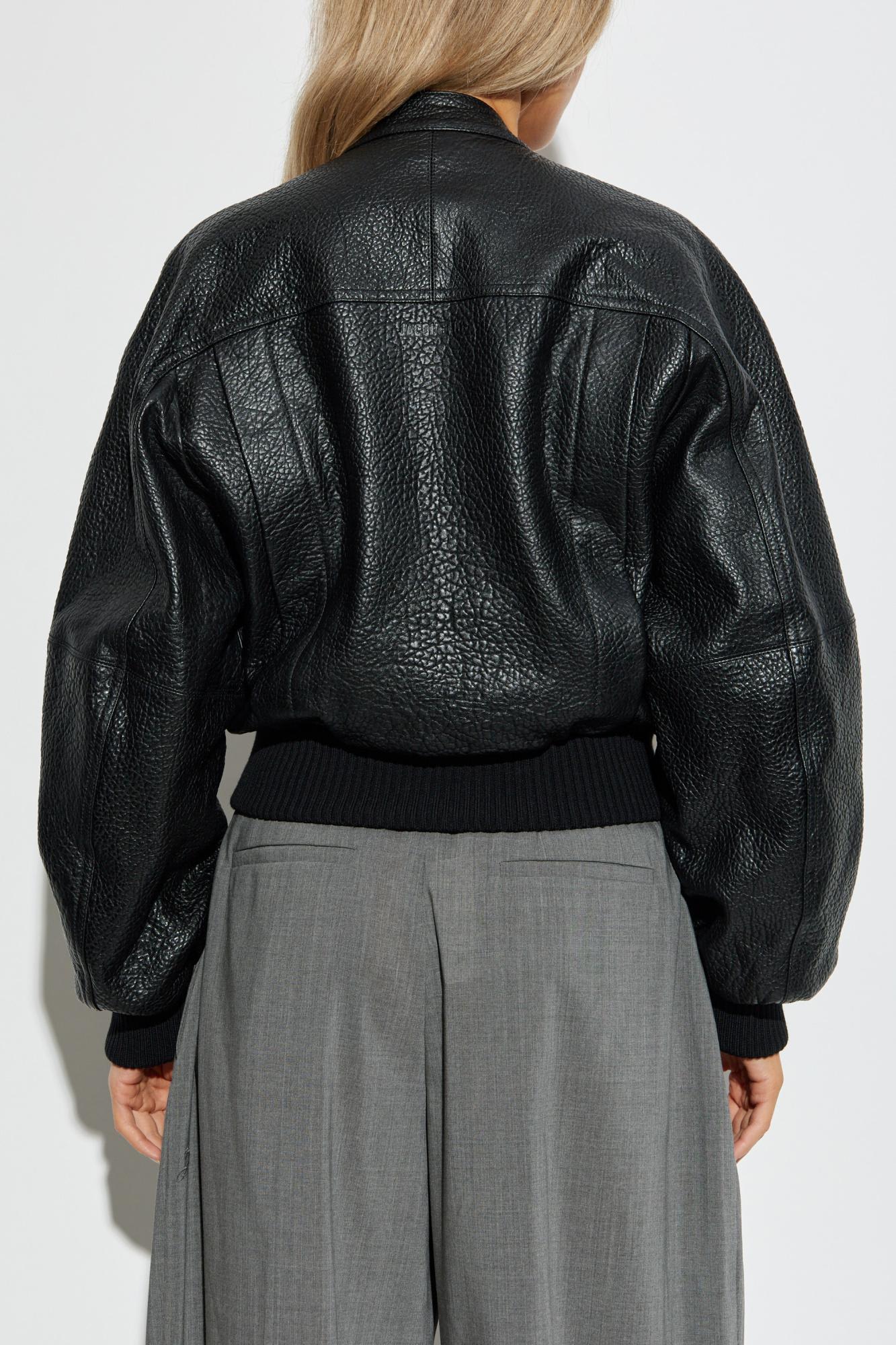 Jacquemus Cropped Crewneck Jacket Textured Finish In Black