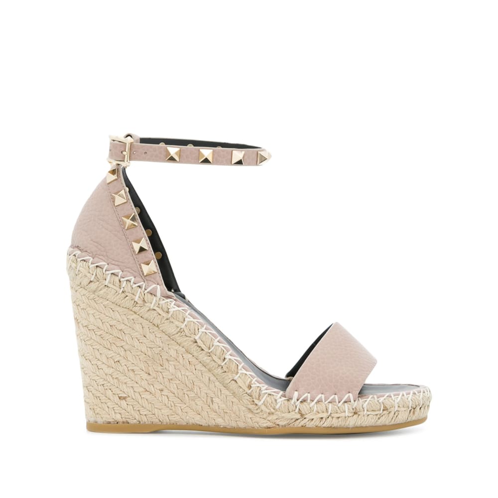 Valentino Rockstud Double Espadrille Wedge Sandals In Neutral