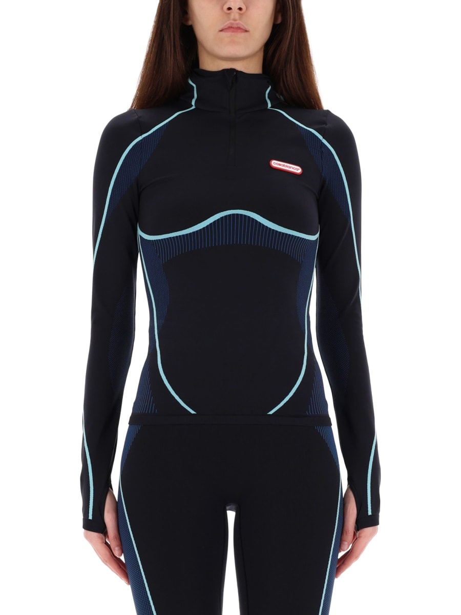 Casablanca Slim Fit Hooded Long Sleeve Top In Blue