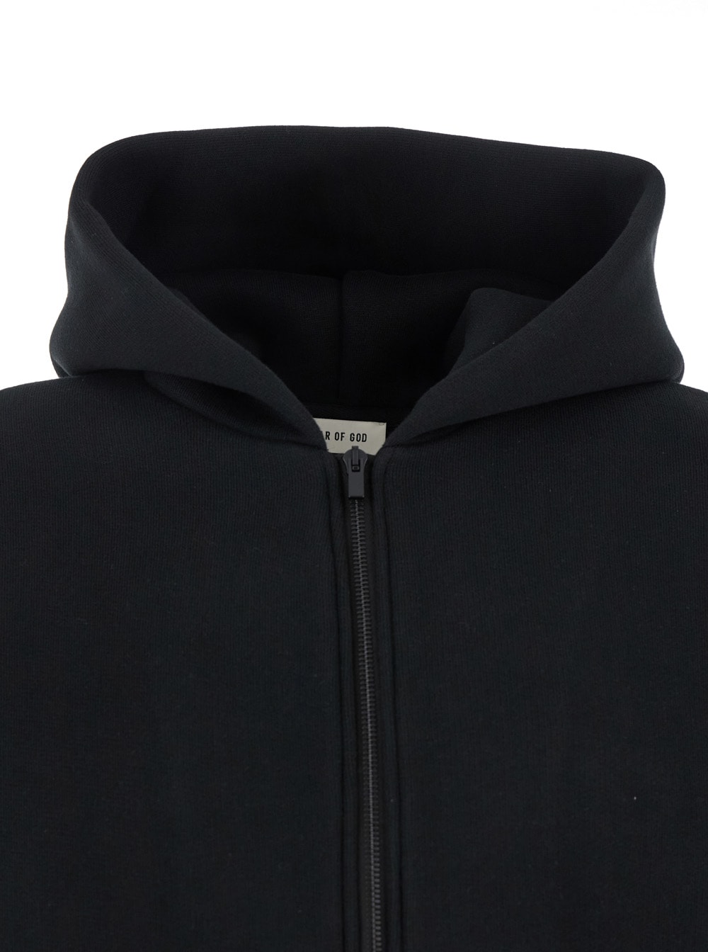 Fear Of God Black Hoodie With Zip Closure And Eternal Writing On The Back In Black