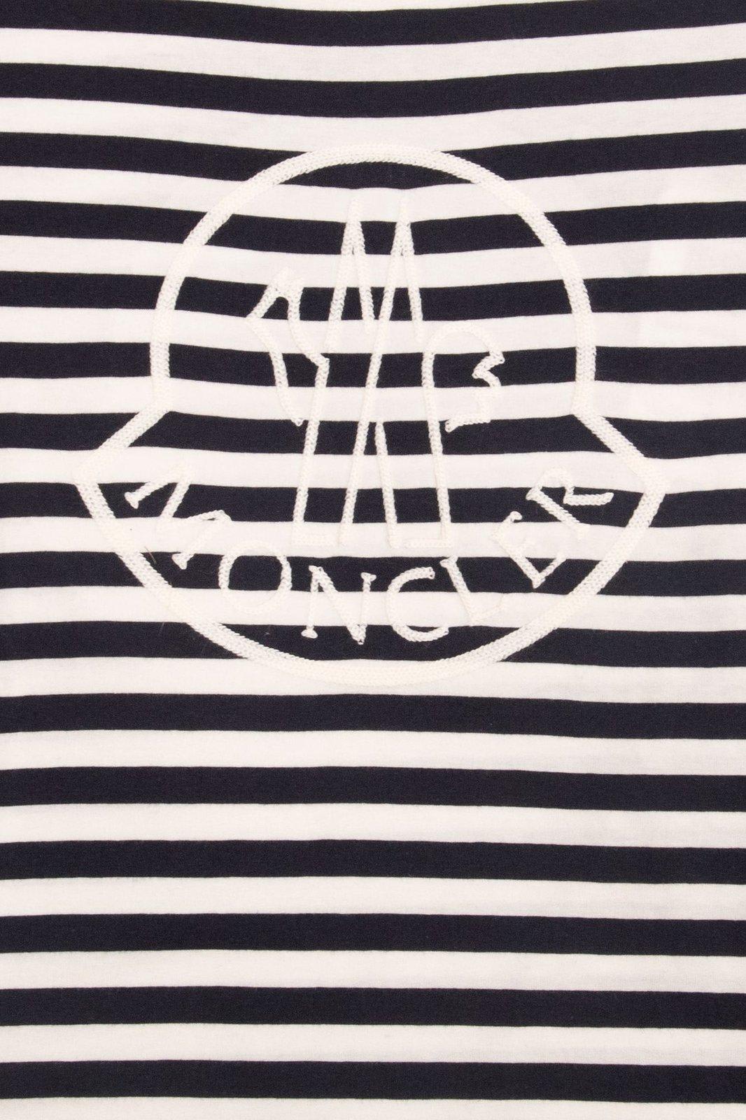 Shop Moncler Logo Embroidered Striped T-shirt