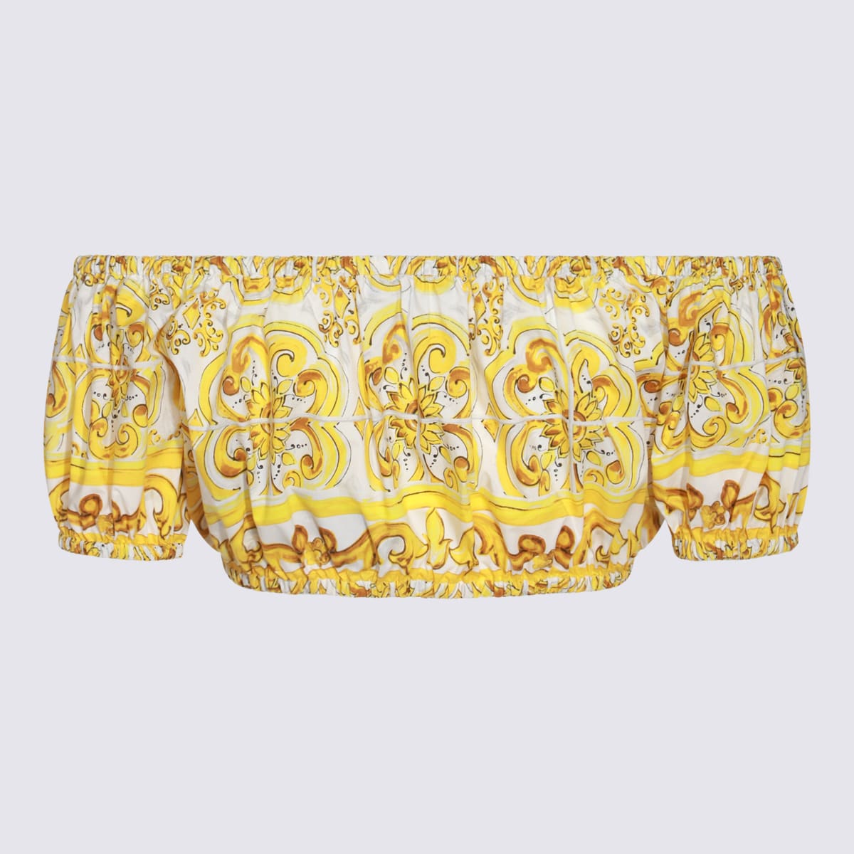 Shop Dolce & Gabbana Yellow And White Cotton Top In Mix Maiolica Giallo