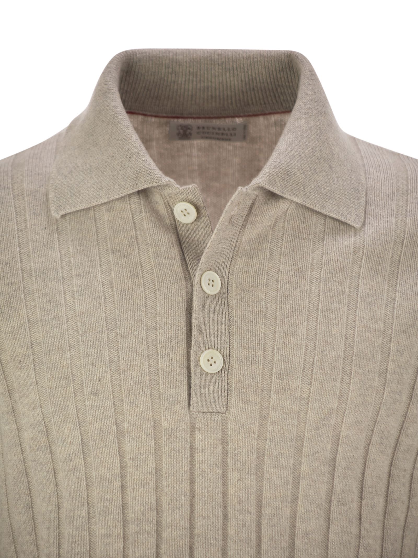 Shop Brunello Cucinelli Cashmere Knit Polo Shirt In Stone