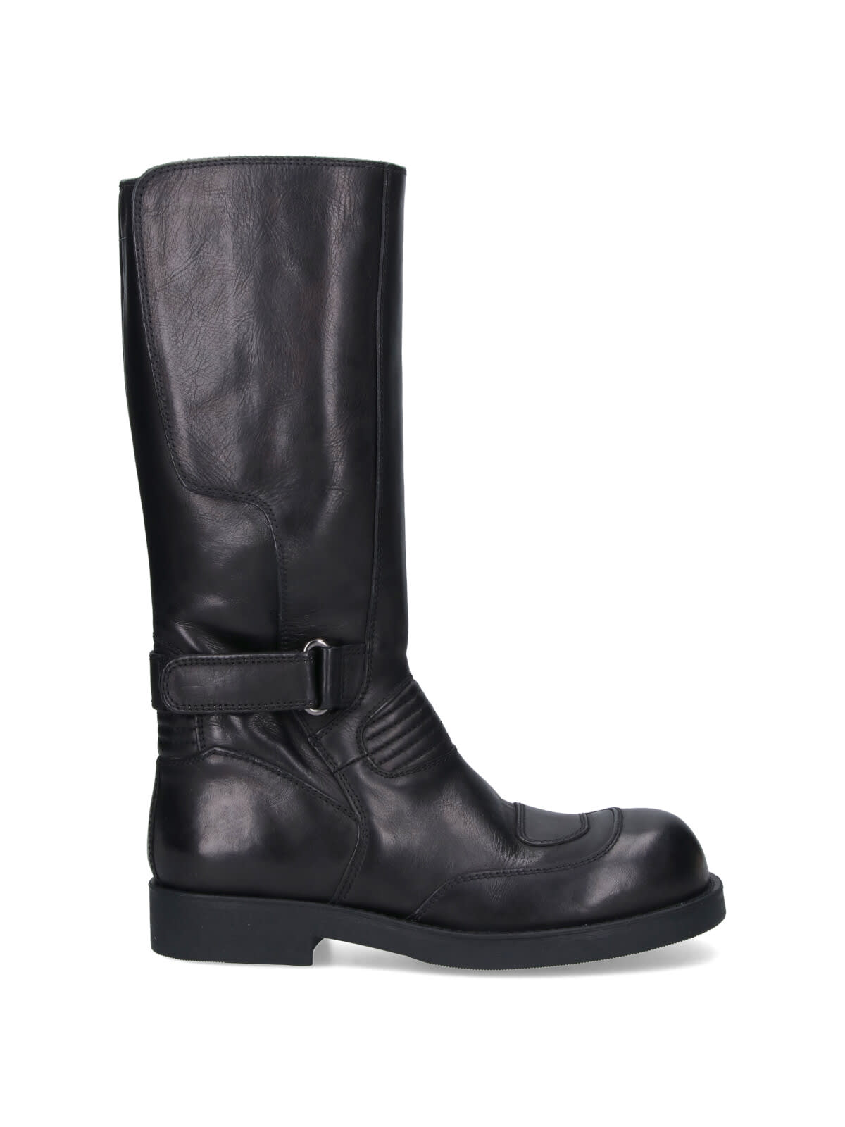 Mm6 Maison Margiela High Shaft Round Toe Stitched Boots In Black