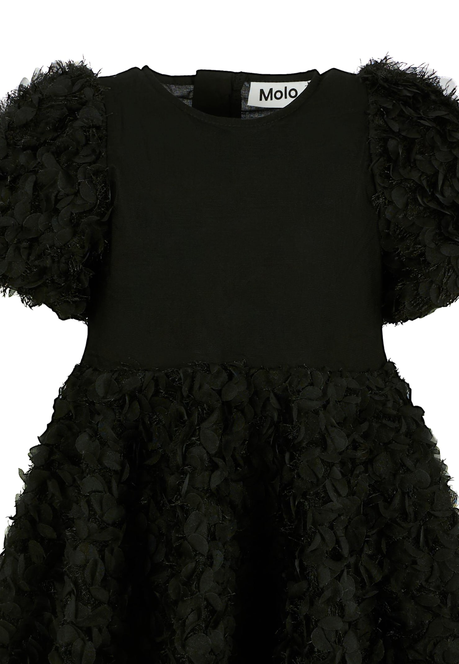 Molo Black Dress For Girl With Petals In Black