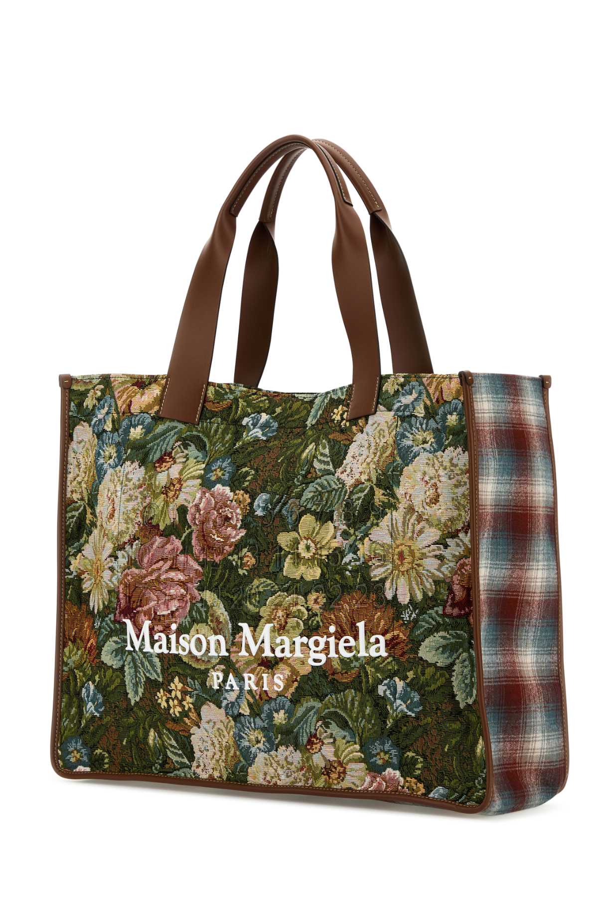 Shop Maison Margiela Embroidered Canvas Shopping Bag In Greenflorallightbluechestnut