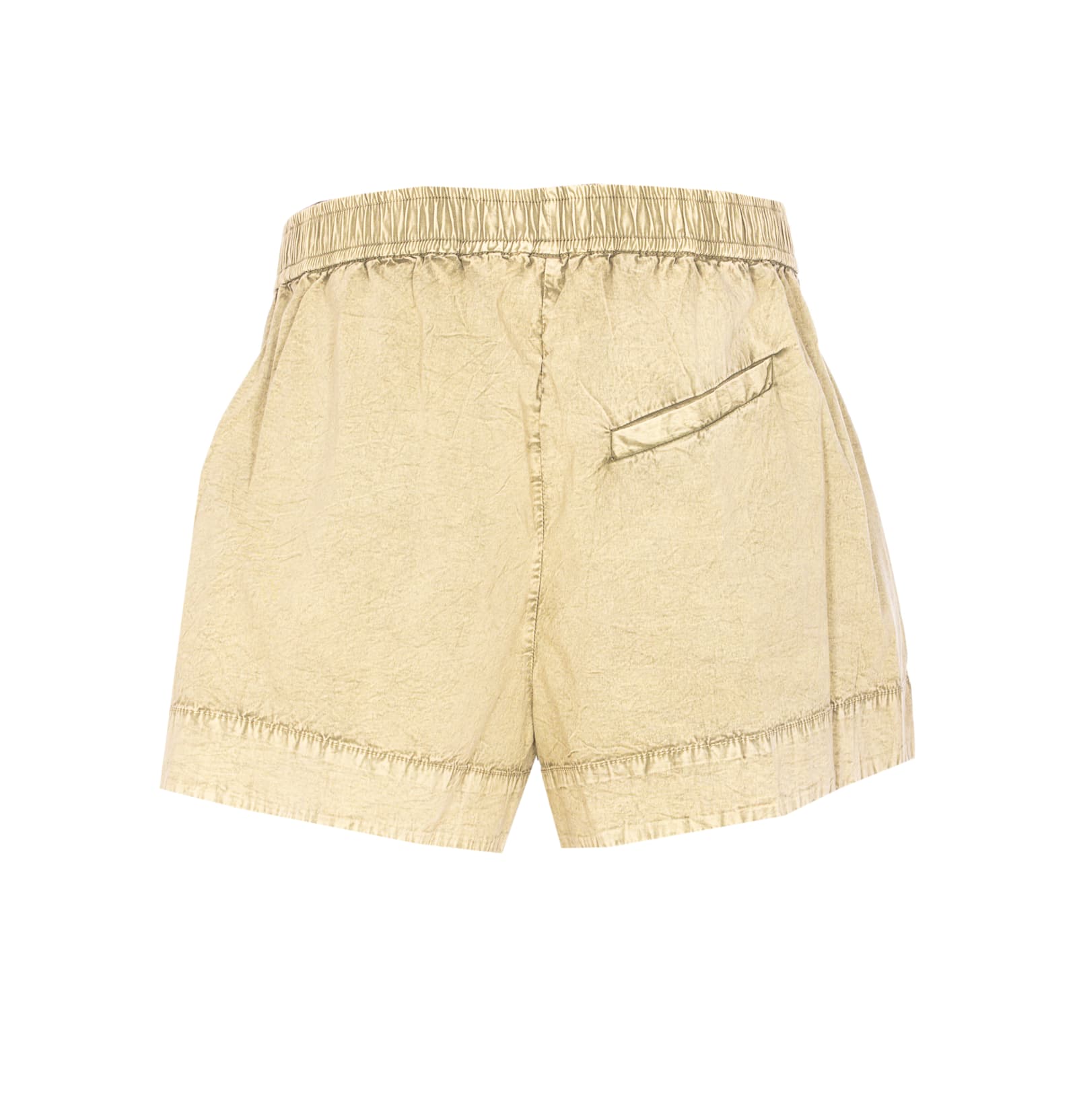 Ganni Elastic Waistband Textured Fabric Shorts In Green