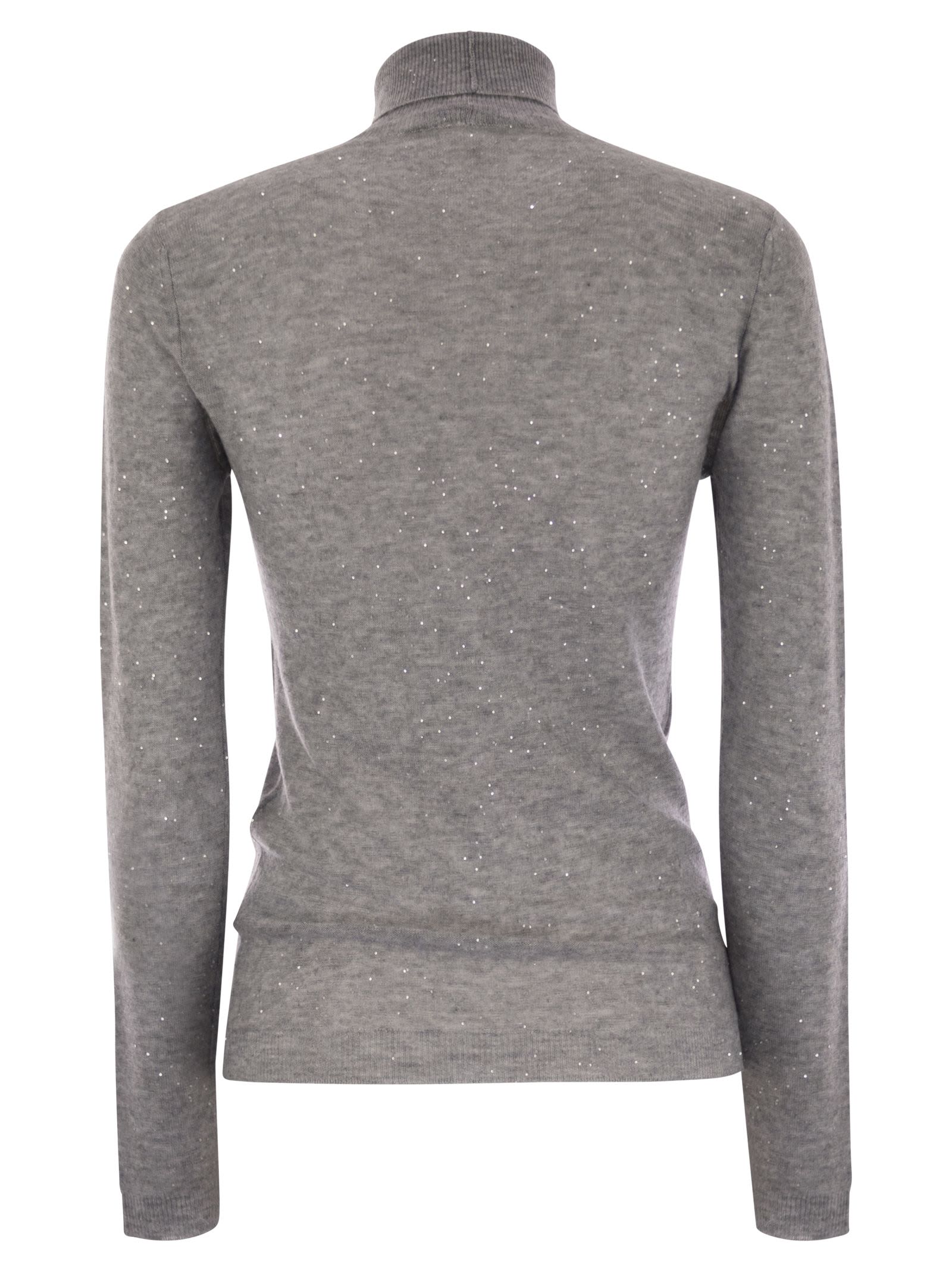 Fabiana Filippi High-necked Wool Sweater With Sequins In Gray