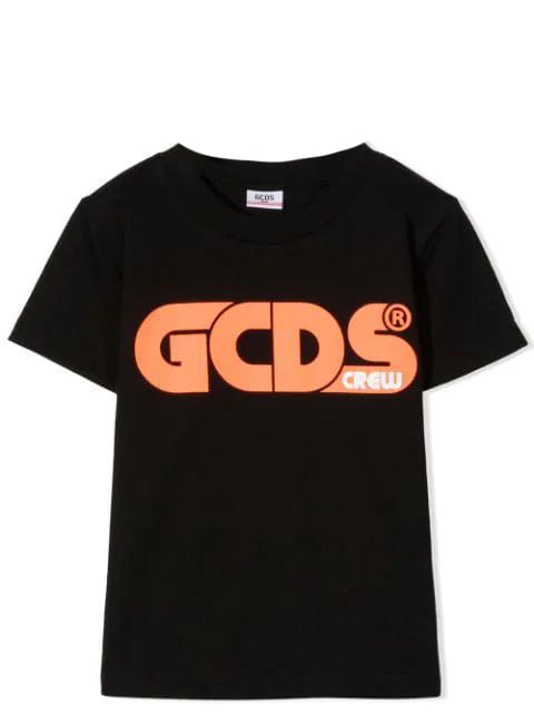 Gcds Mini Kids' Orange Logo-printed T-shirt In Nero