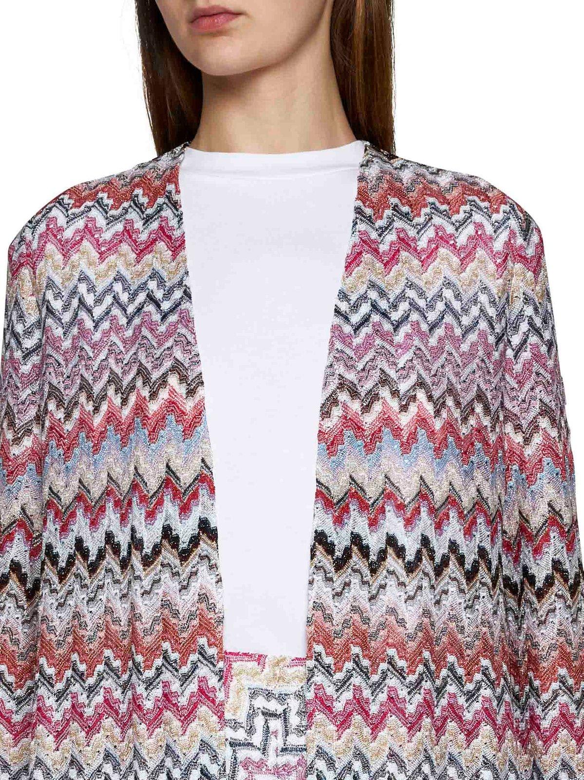 Shop Missoni All-over Patterned Long-sleeved Cardigan In Pink Multi