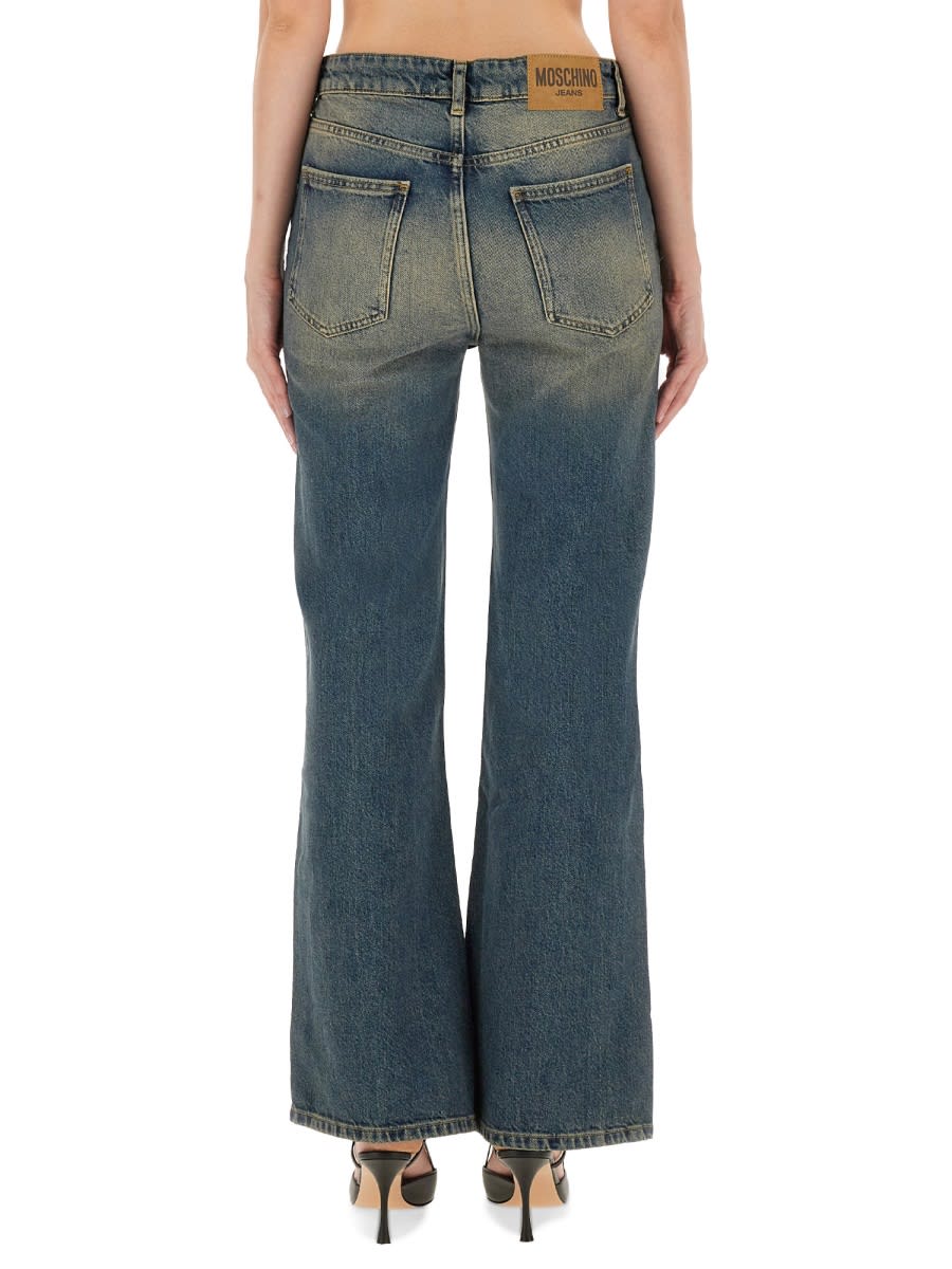 Moschino Cotton Denim Flare Pants In Blue