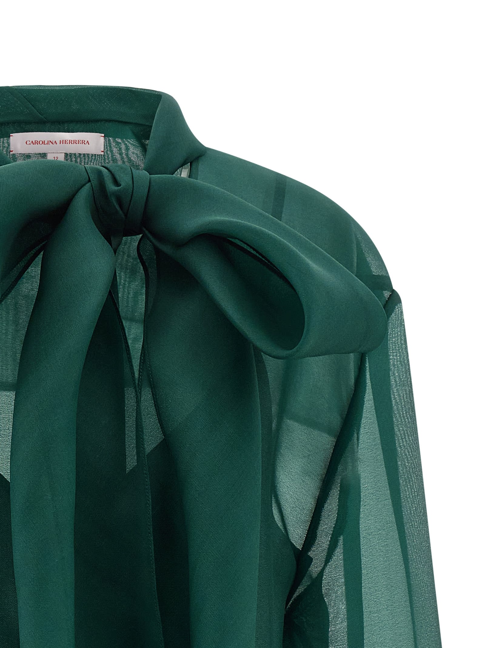Carolina Herrera Sheer Long Sleeve Blouse With Bow Detail In Green