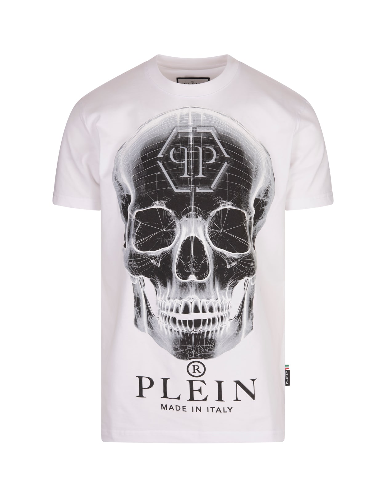 Shop Philipp Plein White Skull Ss Round Neck T-shirt