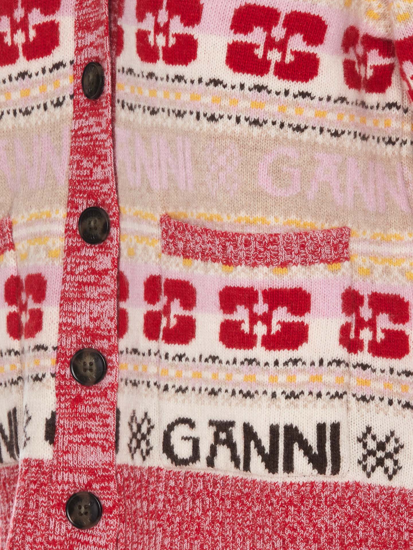 Shop Ganni Wool Cardigan In Multicolour