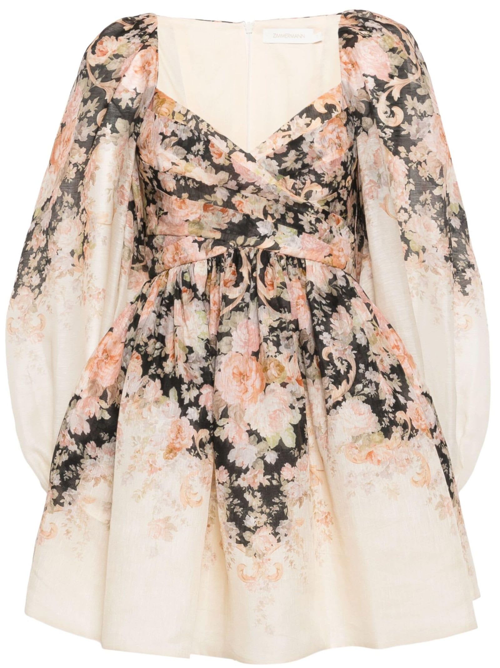 Shop Zimmermann Illustration Draped Mini Dress In Tea Rococo Floral In Multicolour