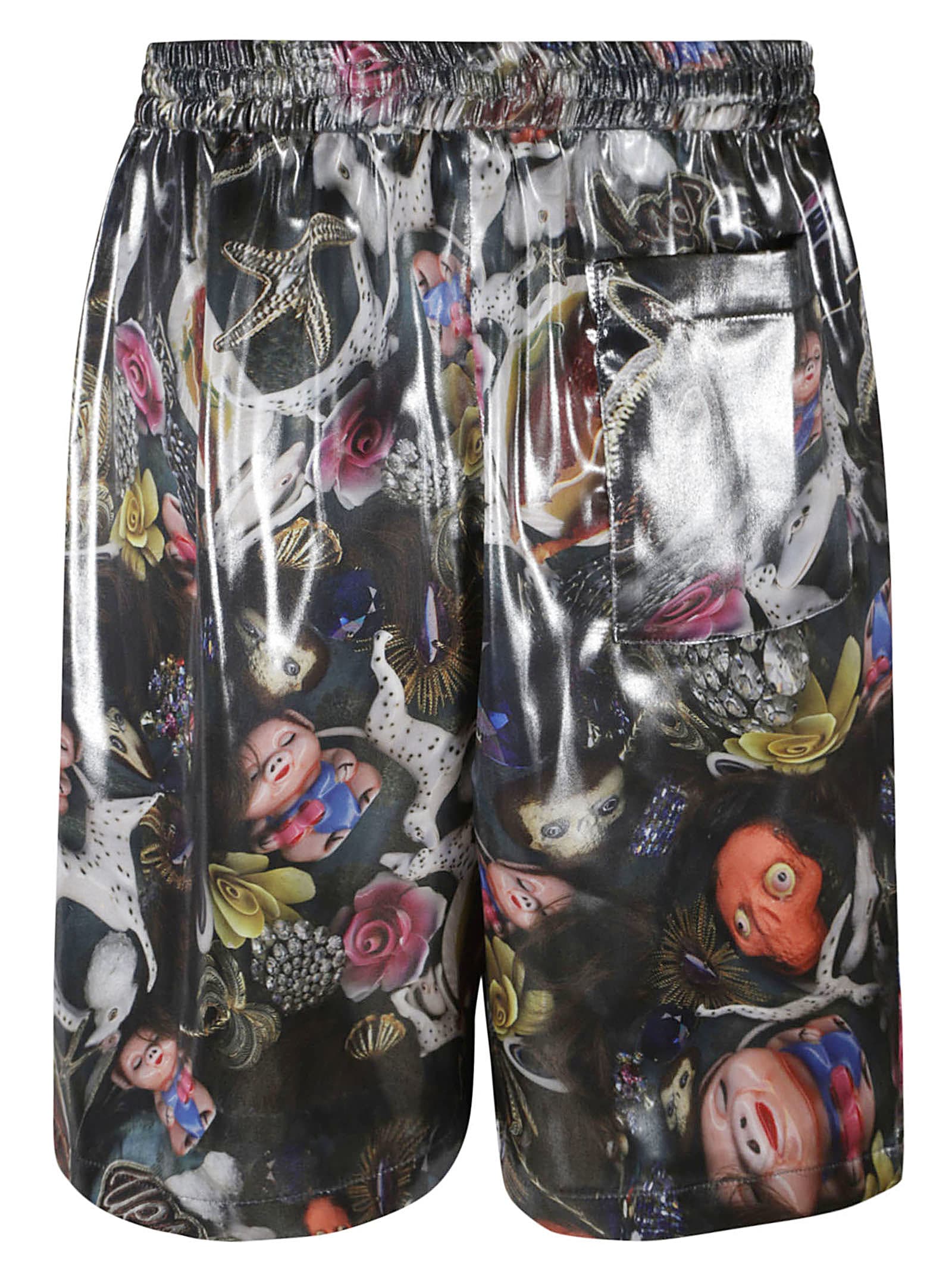 Shop Acne Studios Elastic Waist Graphic Print Shorts In Black/multi