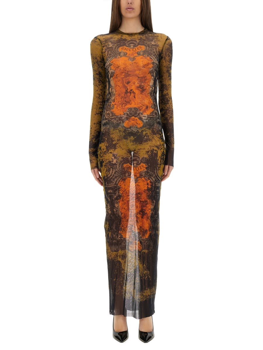 Jean Paul Gaultier Graphic Print Full-length Dress With Long Sleeves In Green