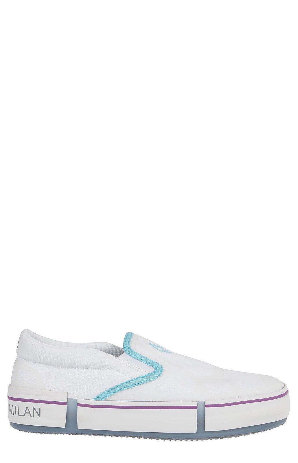 Shop Marcelo Burlon County Of Milan Logo Printed Slip-on Sneakers In White