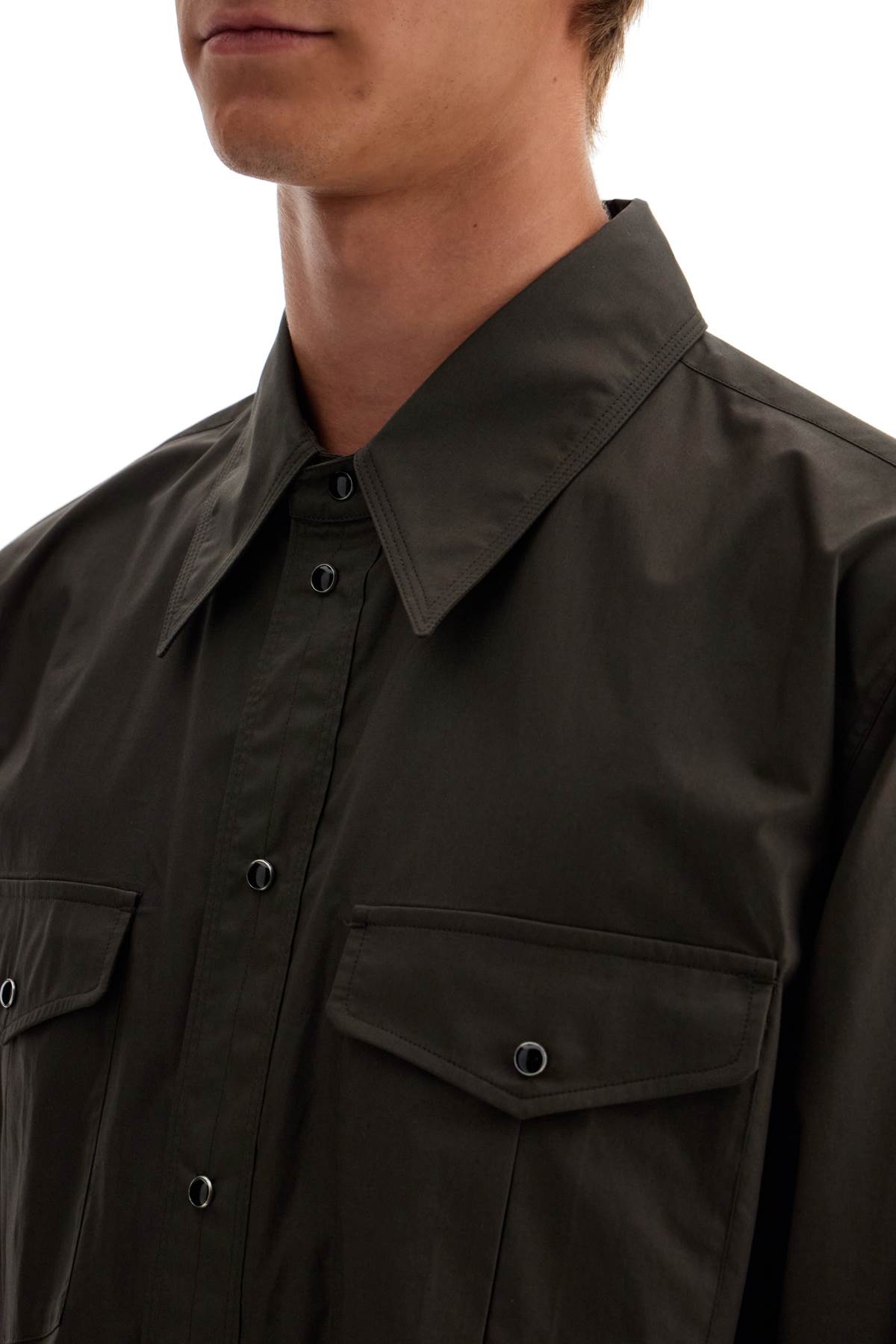 Shop Lemaire Western Shirt With Snap Buttons In Espresso (brown)