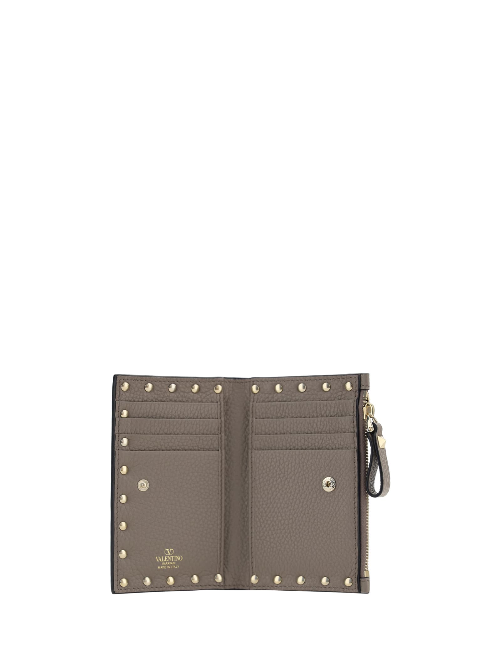 Shop Valentino Garavani Rockstud Wallet In Moon Taupe