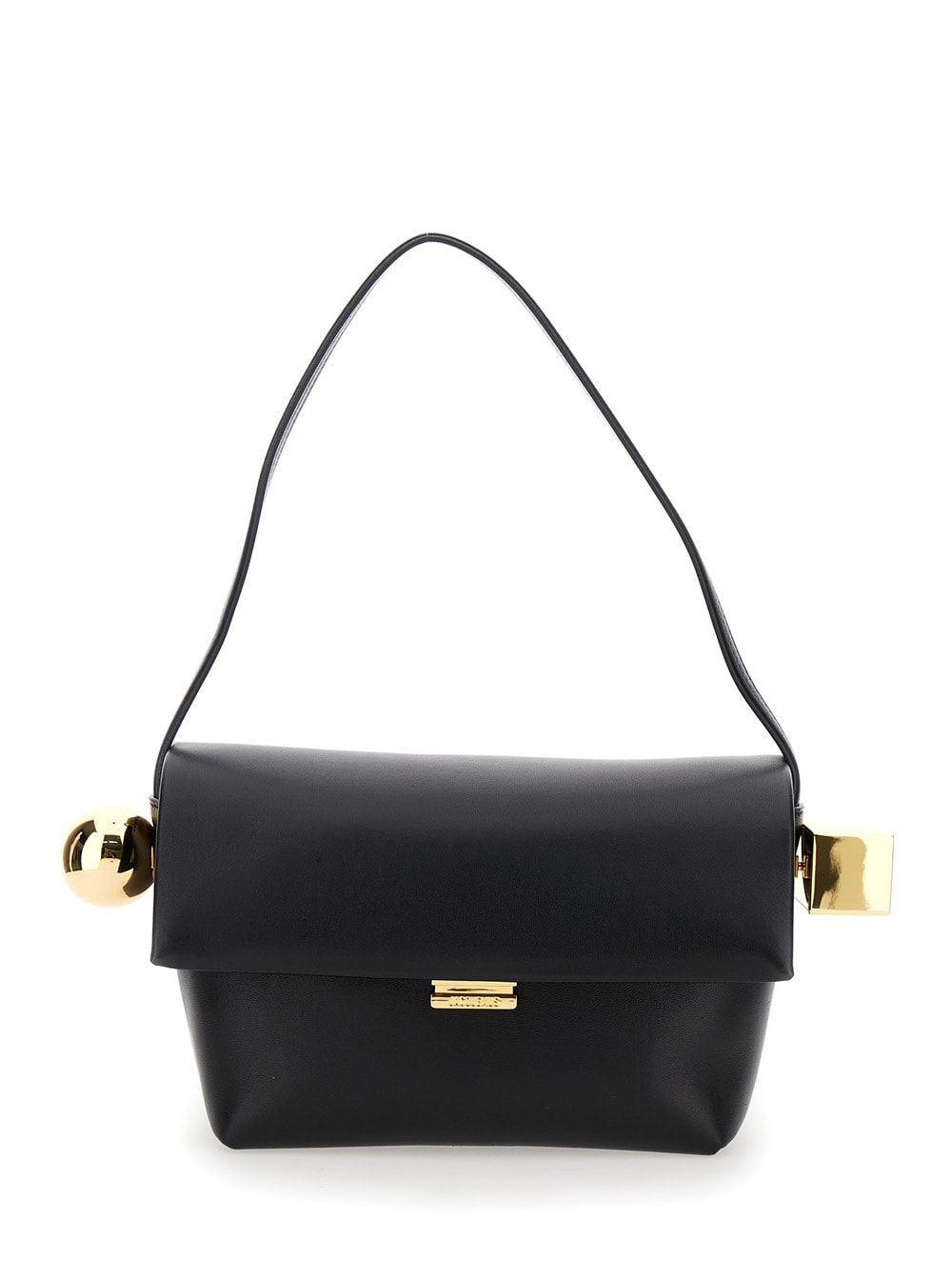 Shop Jacquemus Le Rond Carre Black Shoulder Bag With Shoulder Strap In Leather Woman