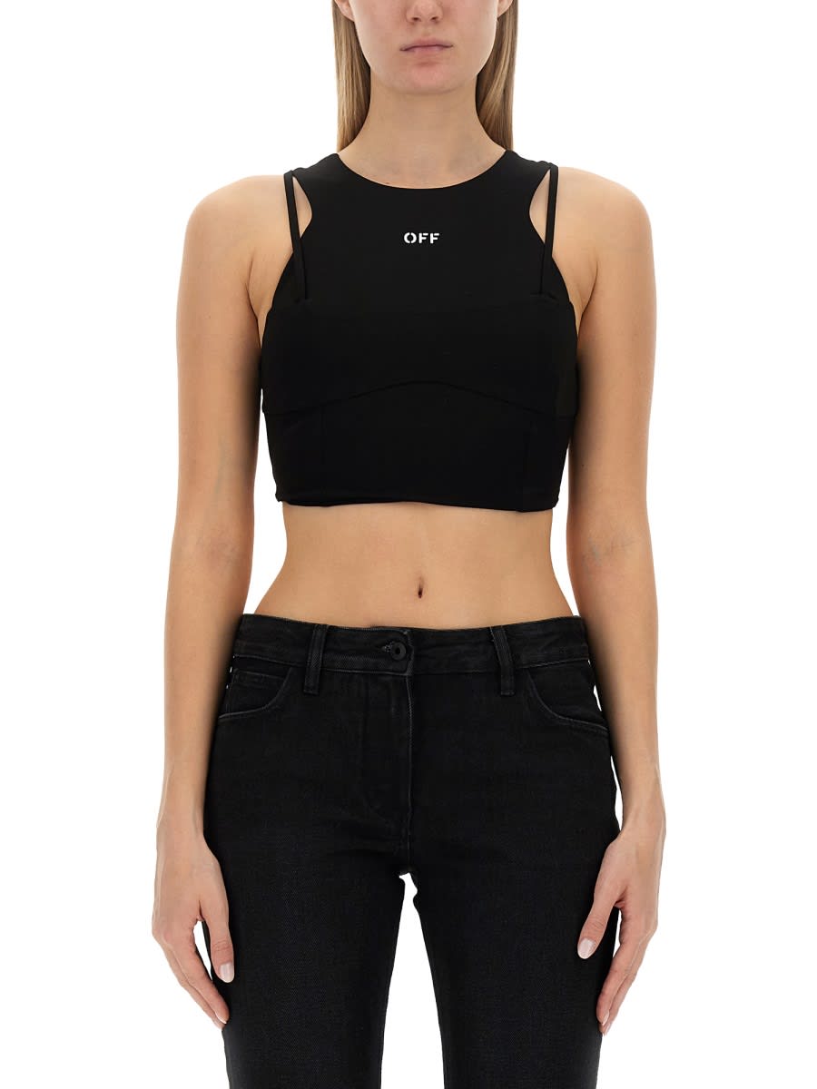 Off-white Logo-print Cropped Tank Top In Multicolour