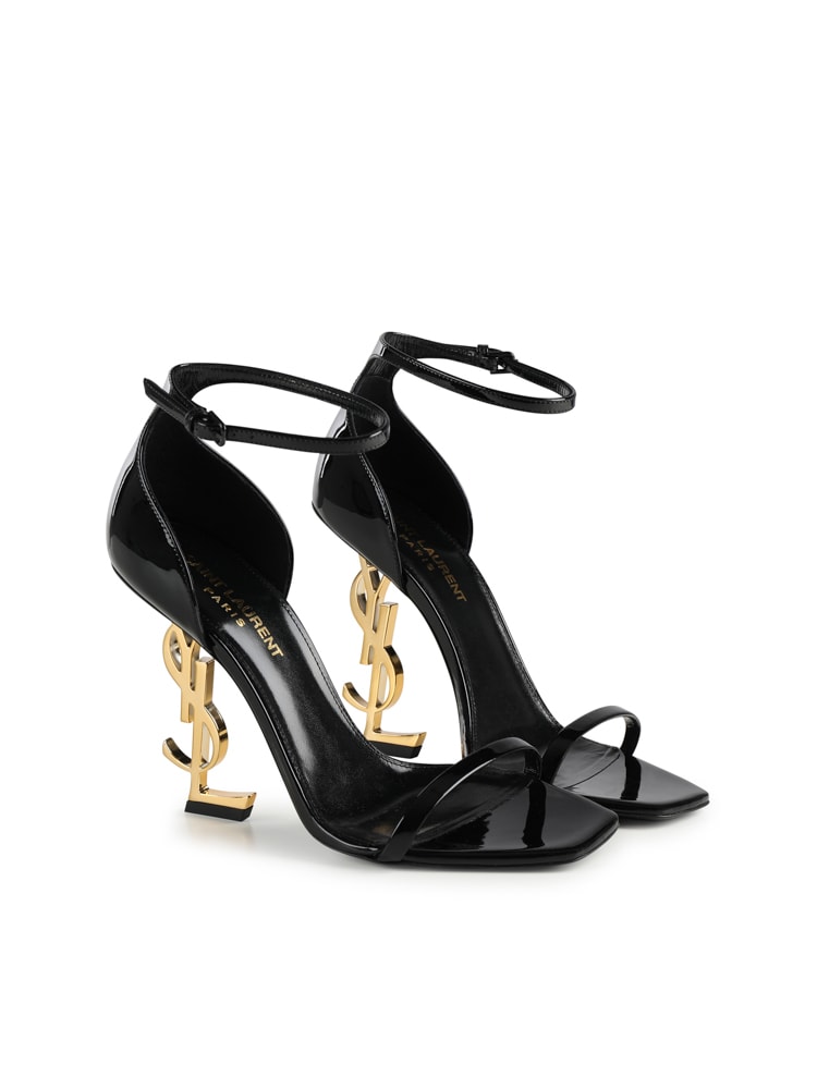 Saint Laurent Opyum Ysl Logo-Heel Sandals with Golden Hardware Black