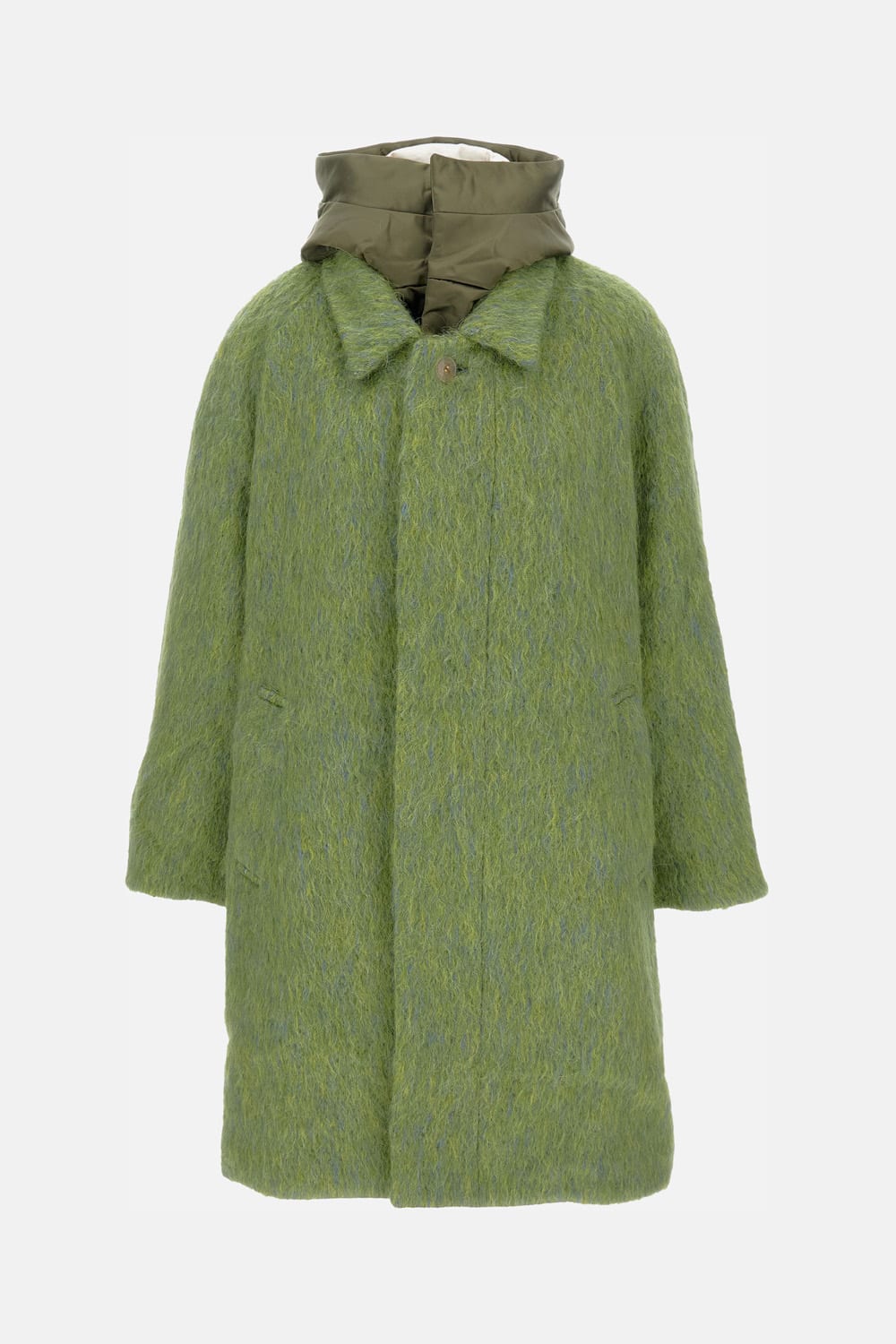 Tanaka Removable Hood Buttoned Coat In Green