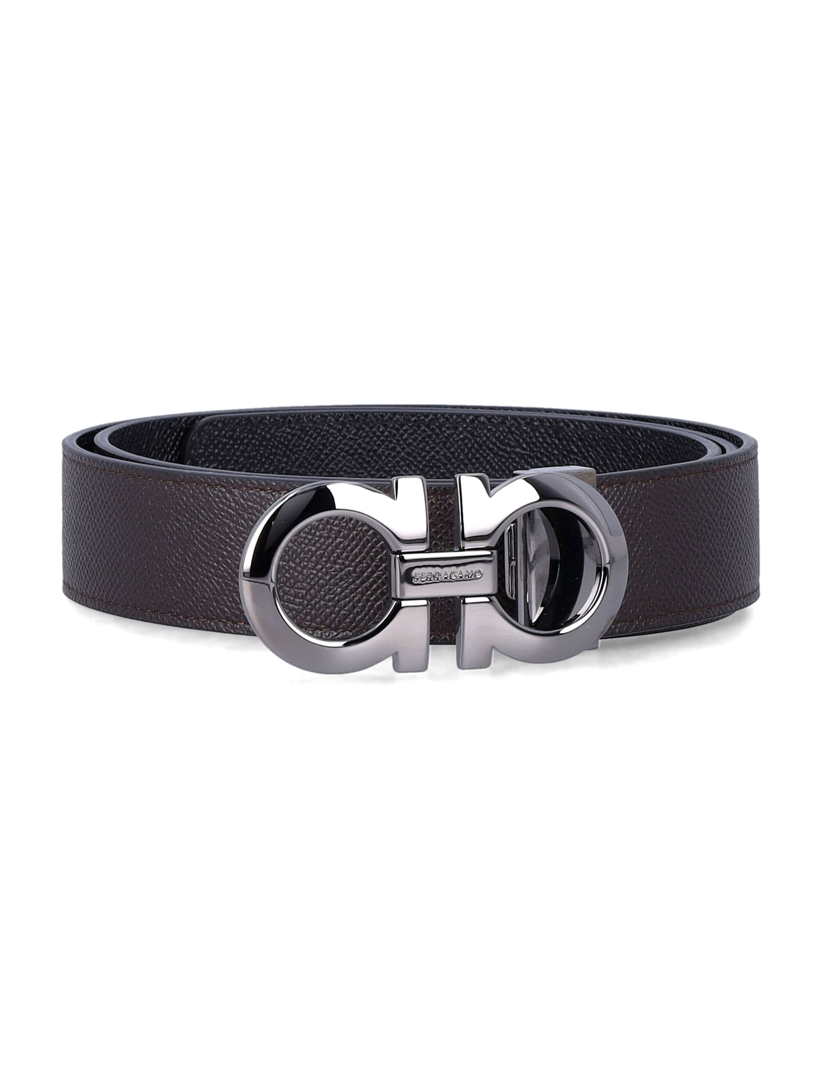 Ferragamo Reversible And Adjustable Gancini Belt In Brown
