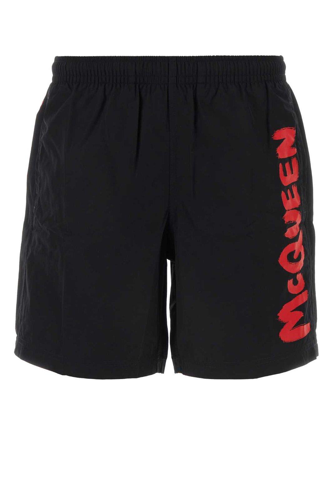 Shop Alexander Mcqueen Graffiti Logo Swim Shorts In Black