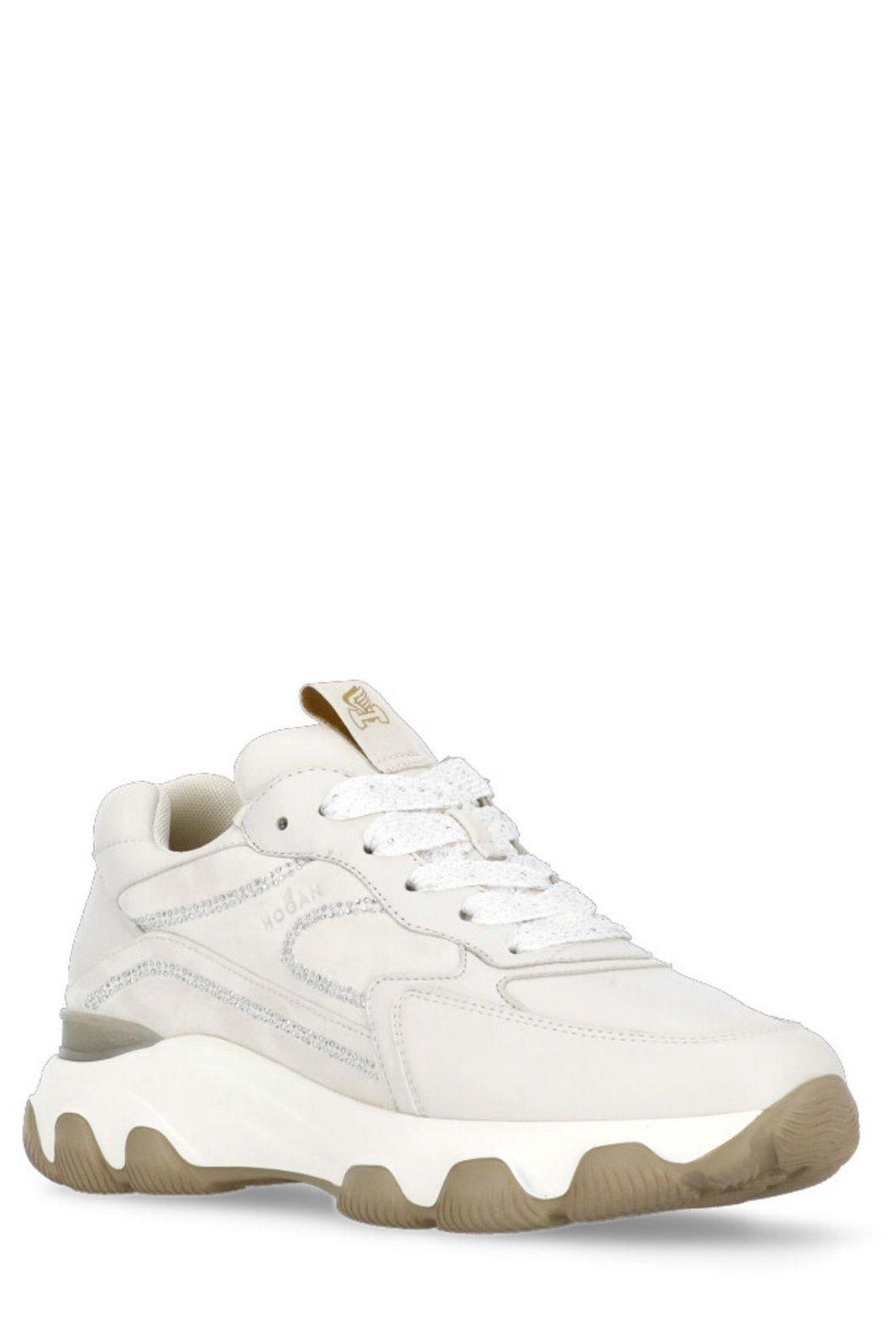 Shop Hogan Round-toe Lace-up Sneakers In Ivory