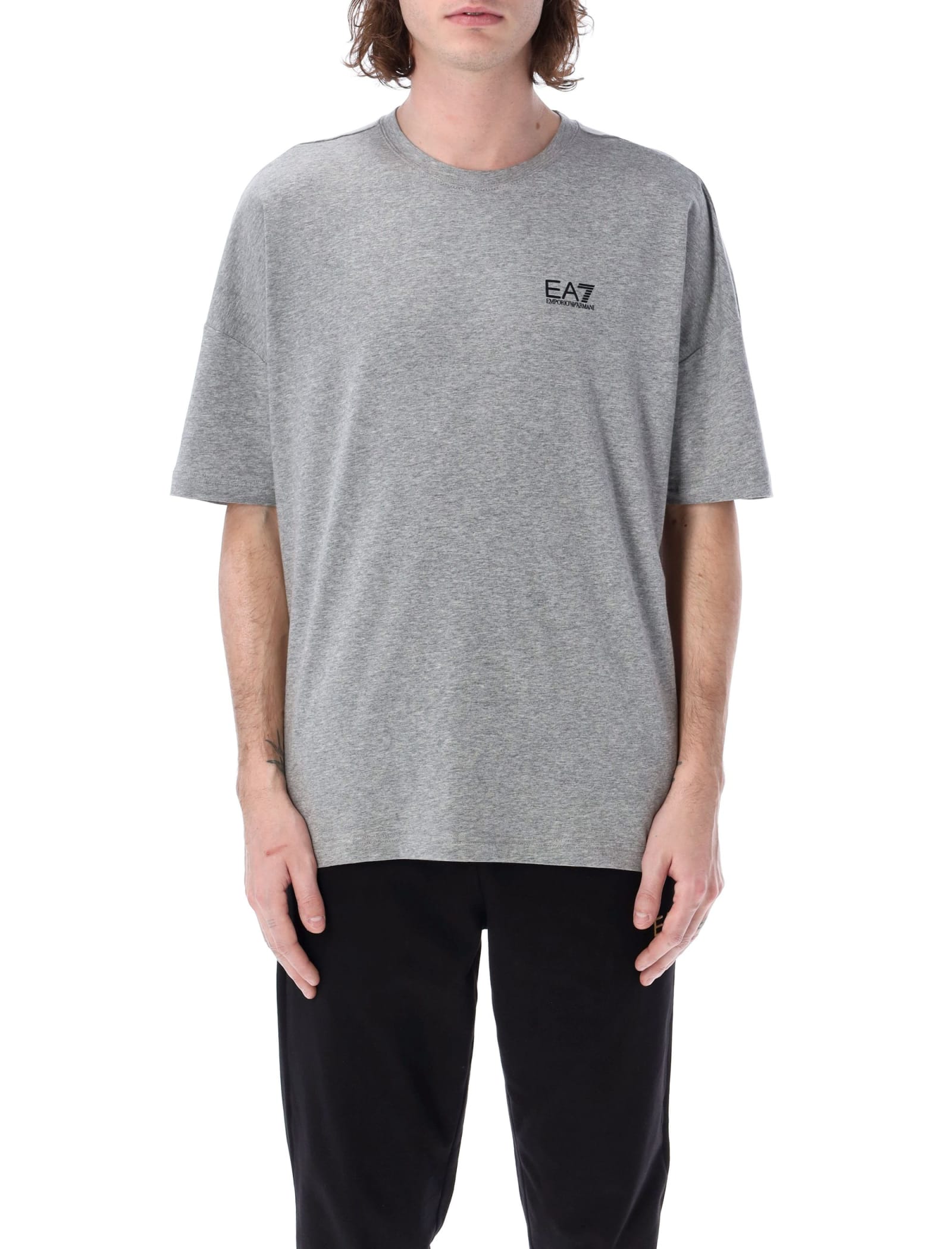 Ea7 Logo Series Printed T-shirt In Grey Melange