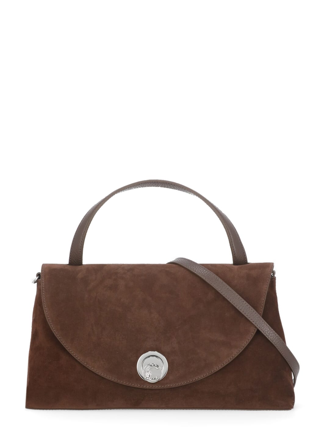 Coccinelle Suede Leather Shoulder Bag With Top Handle In Brown