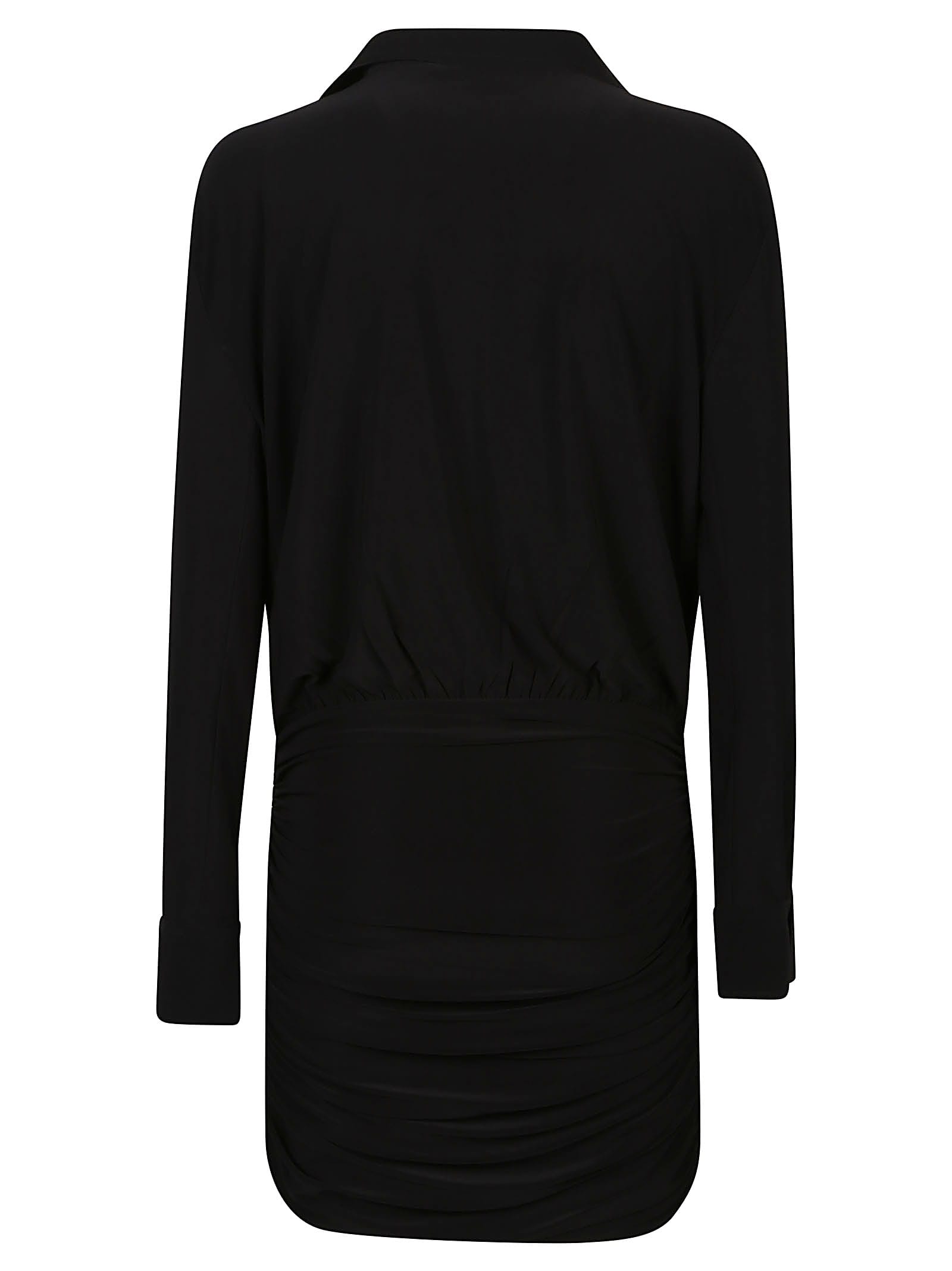 Shop Norma Kamali Boyfriend Shirt Shirred Skirt Dress In Black