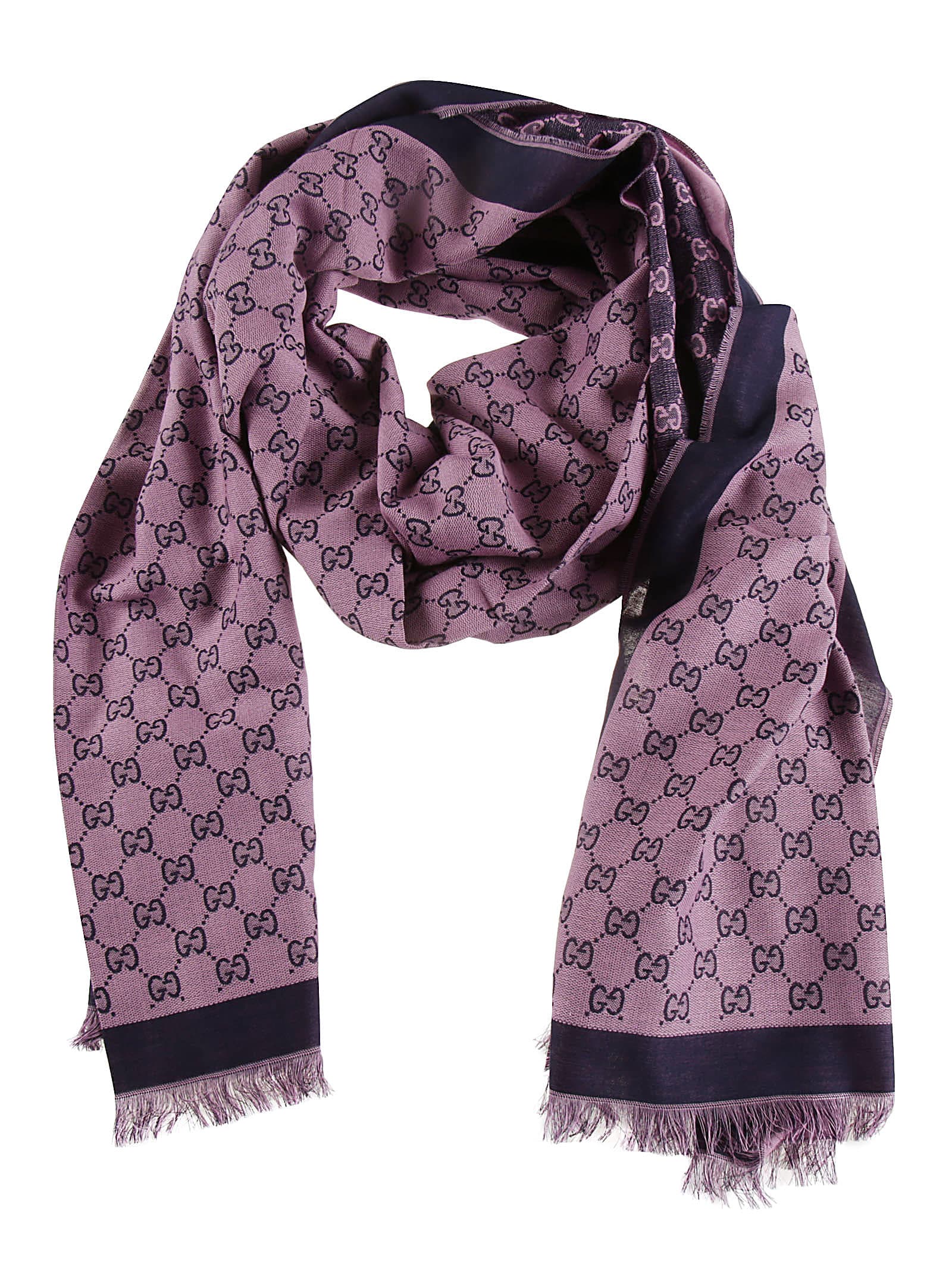 Gucci Fringed Edges Logo Print Scarf In Pink | ModeSens