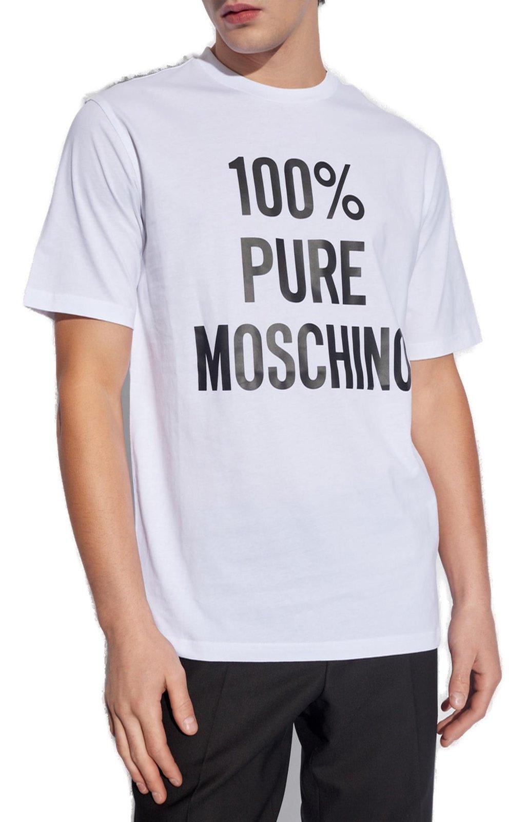 Shop Moschino Slogan Printed Crewneck T-shirt In Bianco